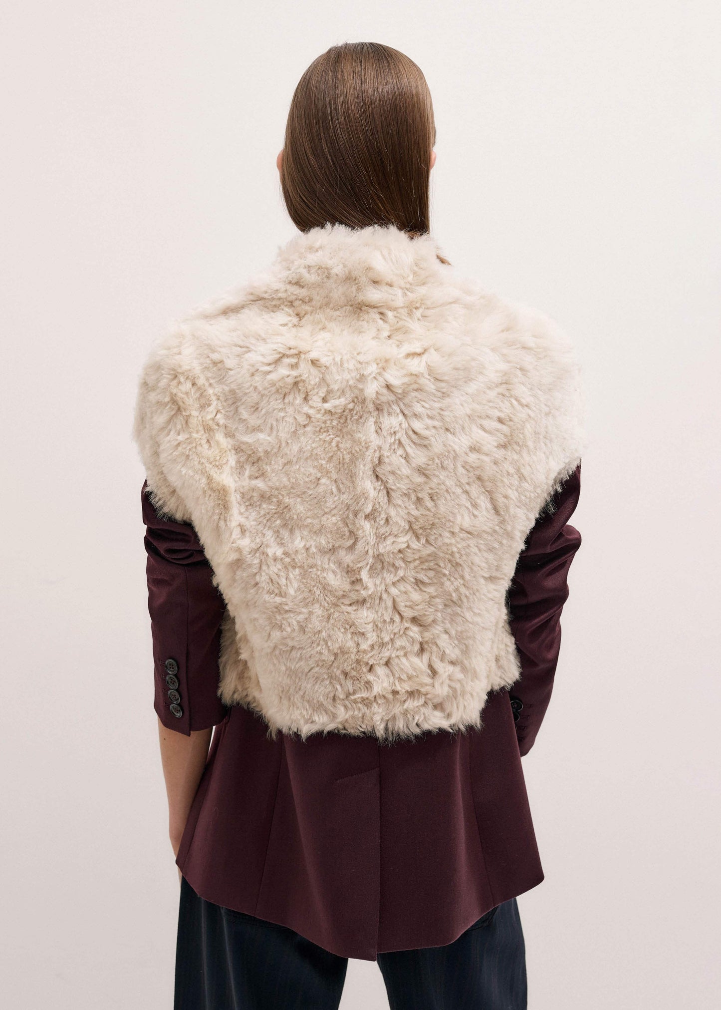 ME and EM Clothing Cream Shearling Evening Layering Shrug