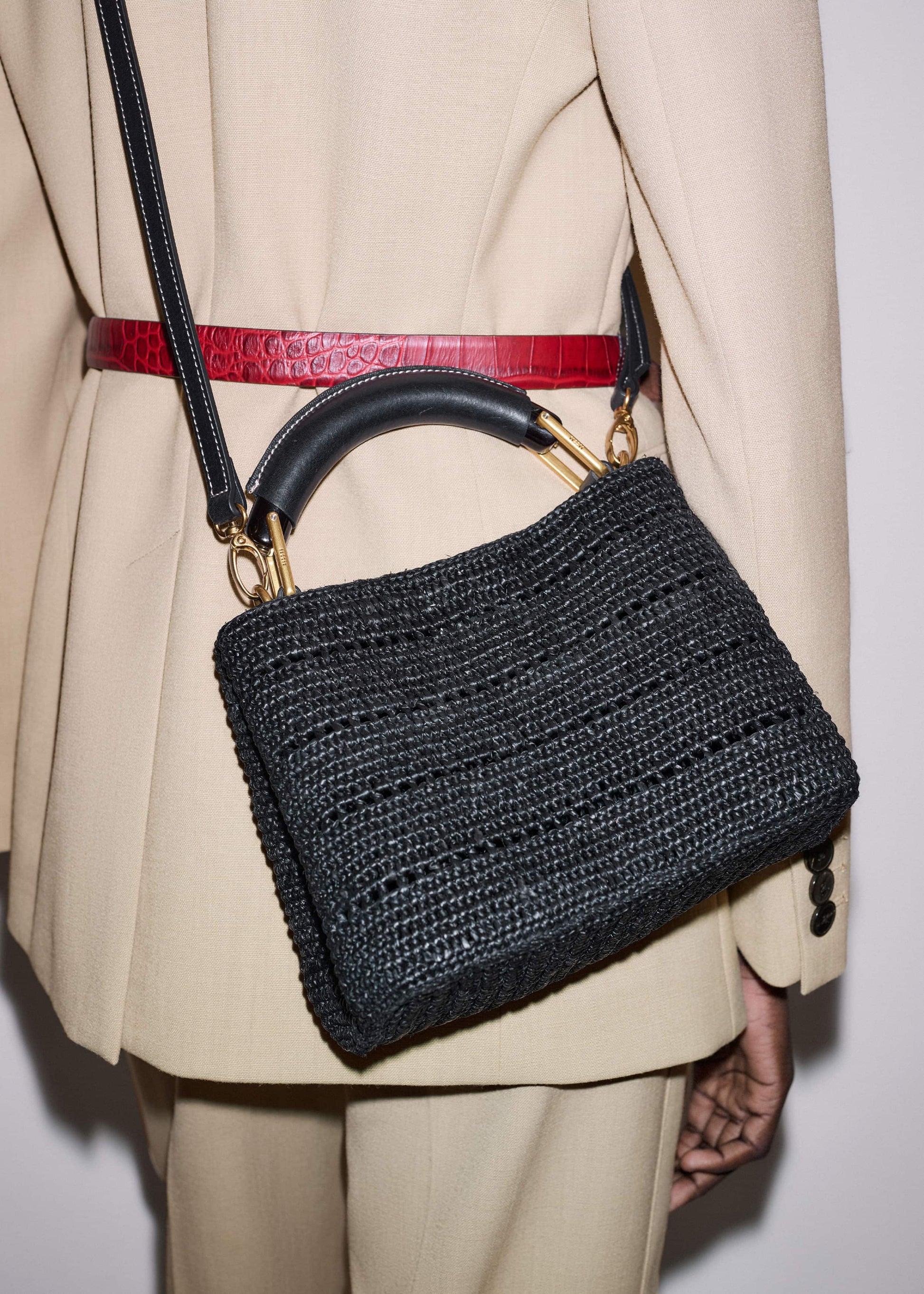 ME and EM Clothing|Accessories Black Raffia Mini Day Bag