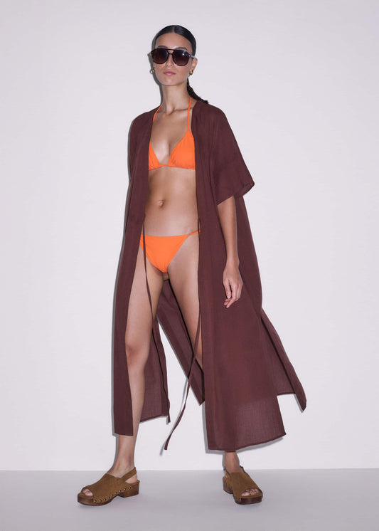 ME and EM Clothing Cinnamon Brown Tie Front Maxi Cover Up