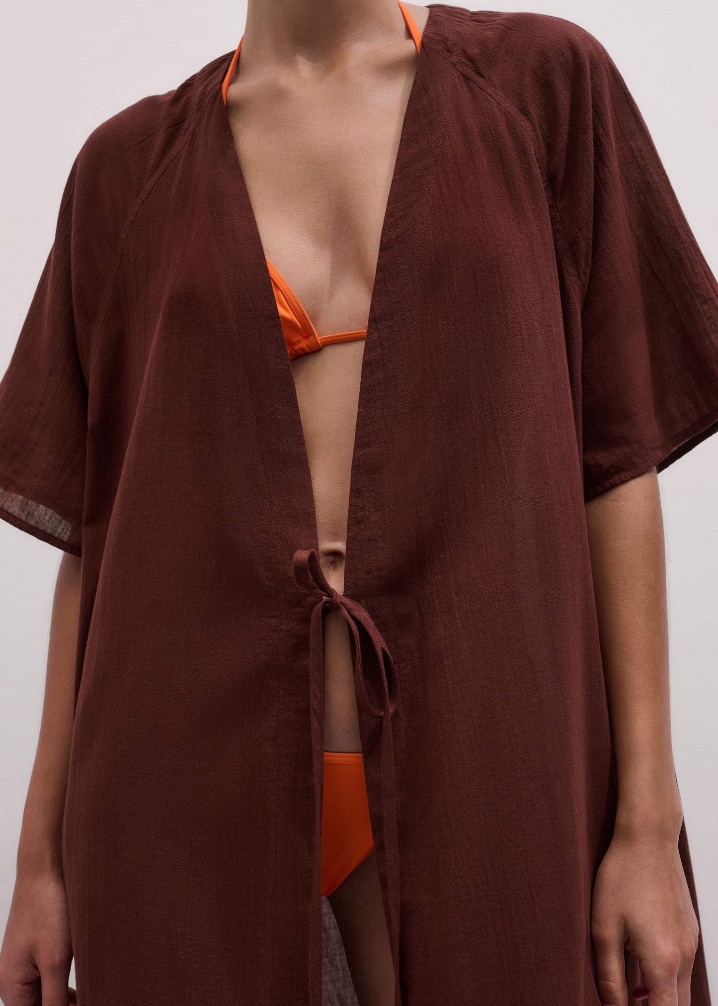 ME and EM Clothing Cinnamon Brown Tie Front Maxi Cover Up