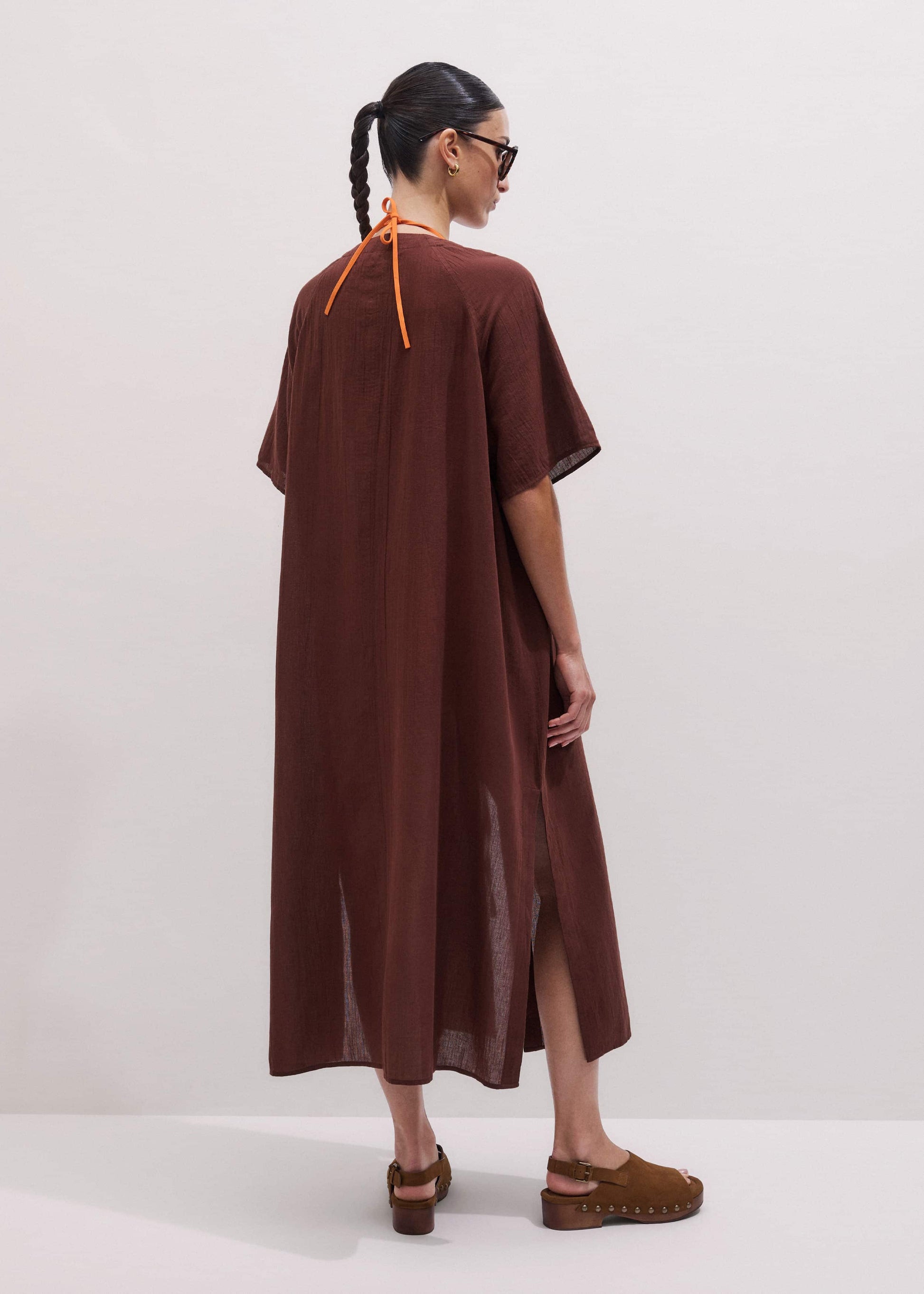 ME and EM Clothing Cinnamon Brown Tie Front Maxi Cover Up