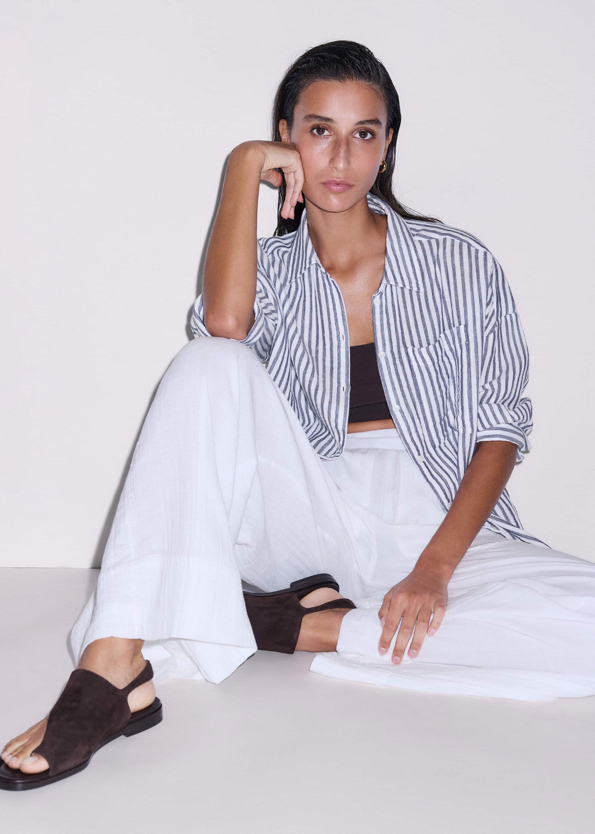 ME and EM Clothing|Accessories Brown Asymmetric Toe Loop Sandal
