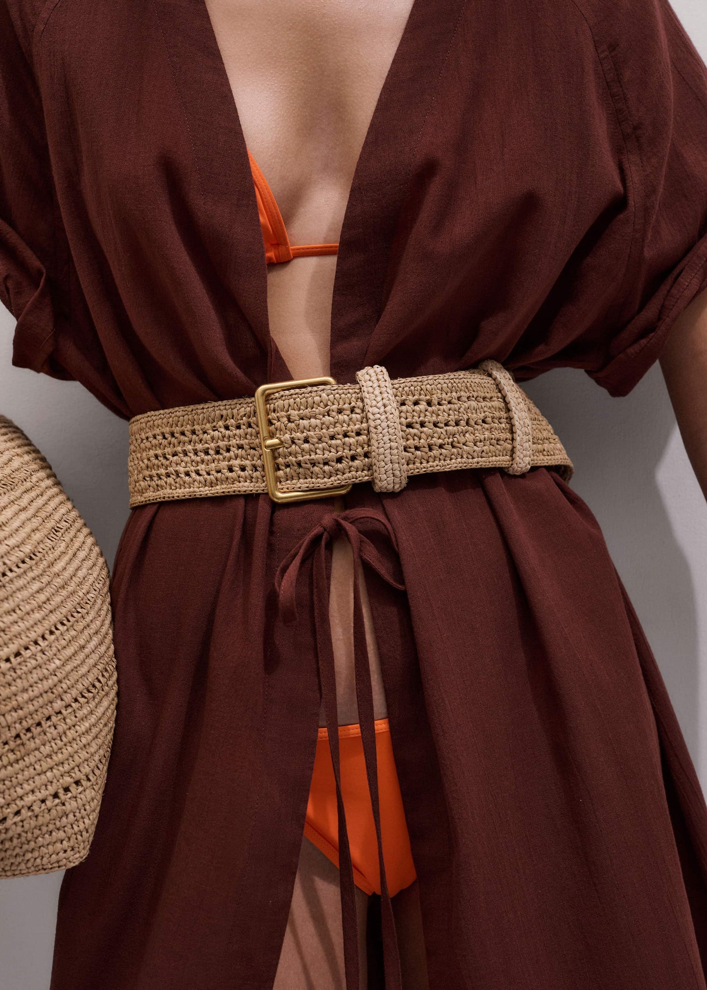 ME and EM Clothing|Accessories Tan Raffia Wide Summer Belt