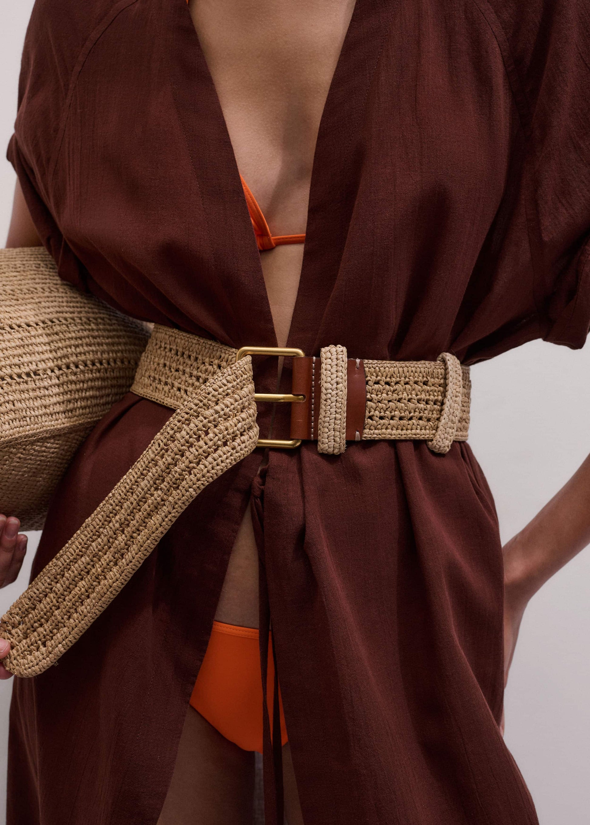 ME and EM Clothing|Accessories Tan Raffia Wide Summer Belt