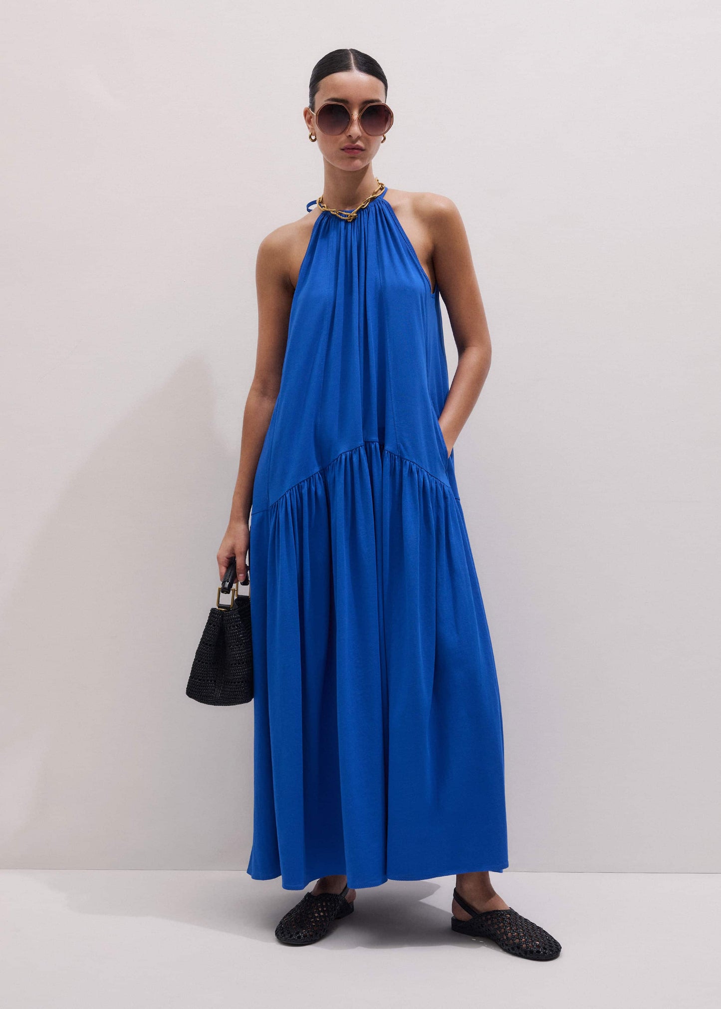 ME and EM Clothing Blue Halterneck Maxi Dress