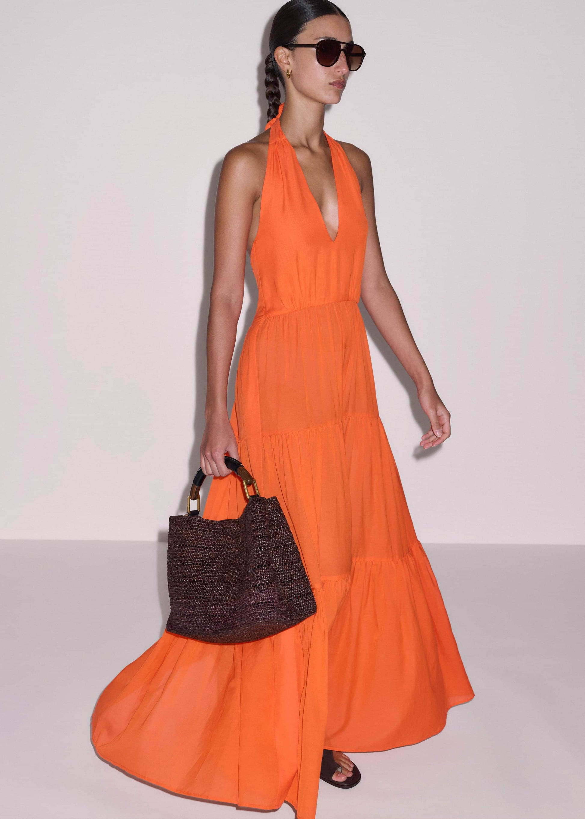 ME and EM Clothing Orange Tiered Maxi Beach Dress
