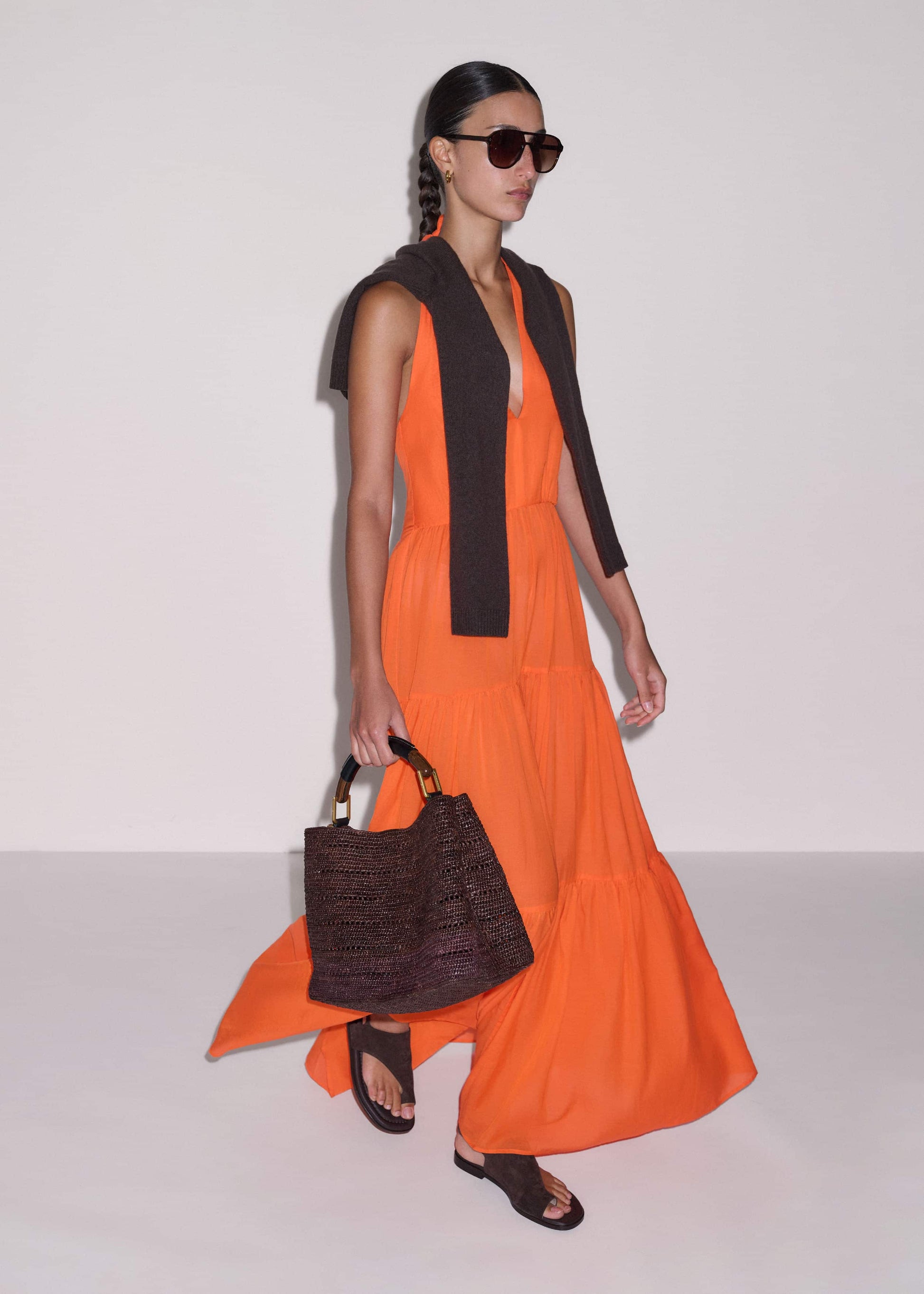 ME and EM Clothing Orange Tiered Maxi Beach Dress