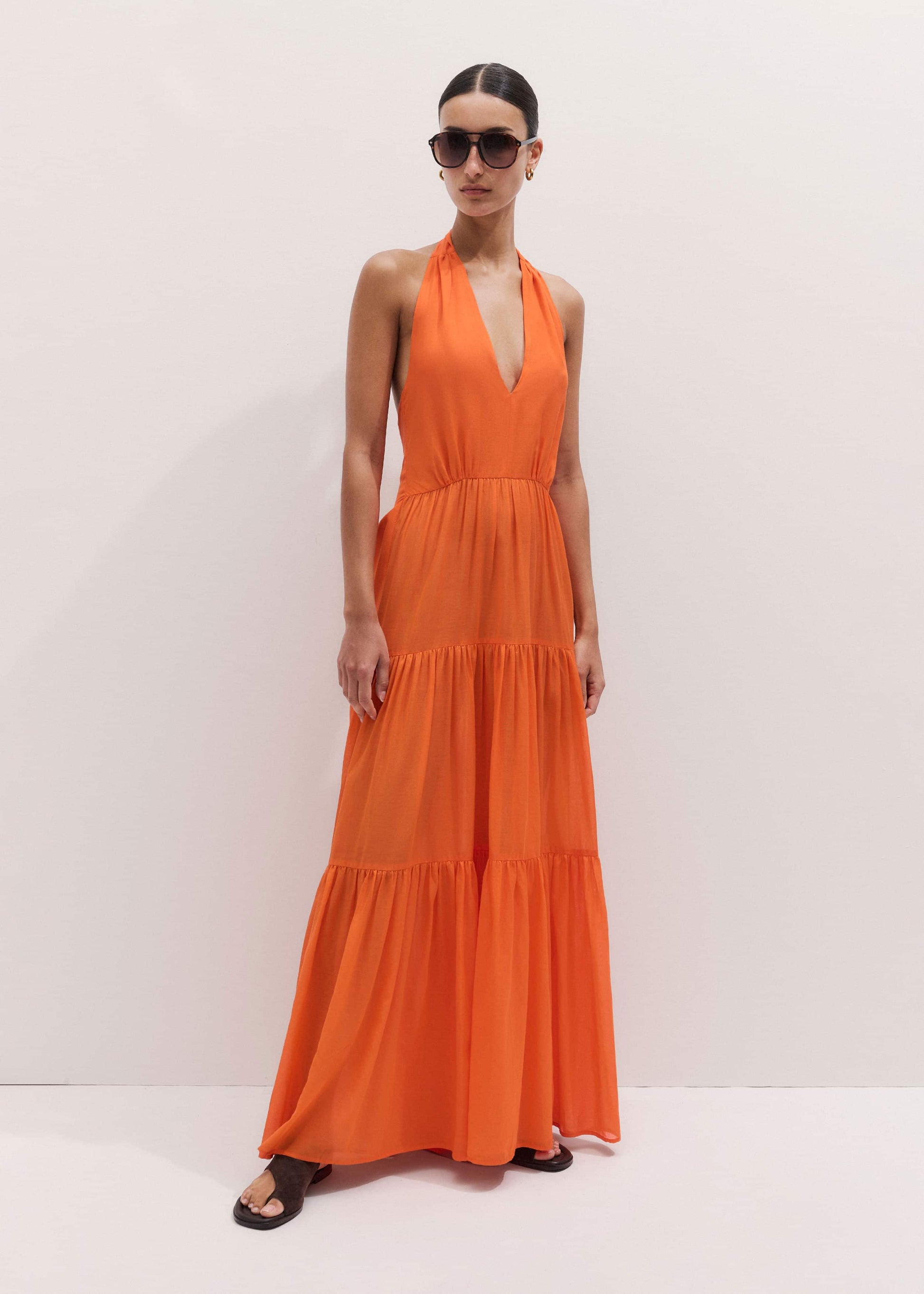 ME and EM Clothing Orange Tiered Maxi Beach Dress
