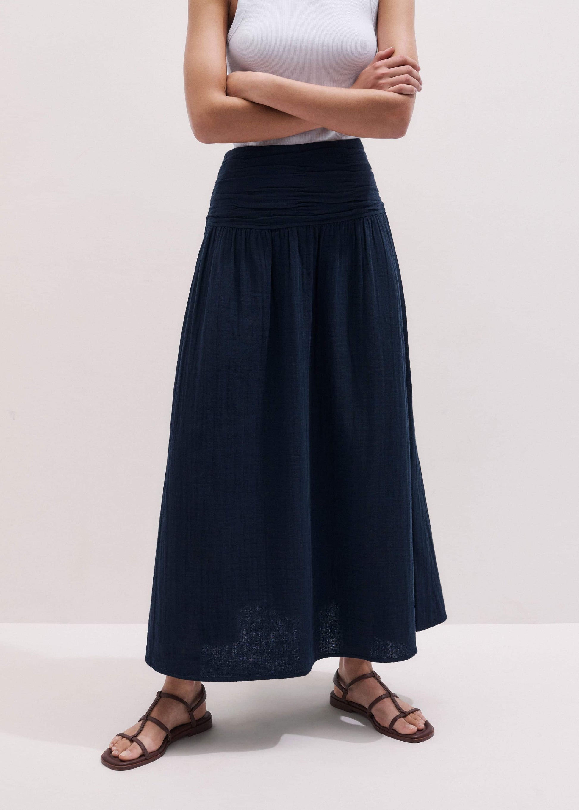 ME and EM Clothing Navy Cheesecloth Relaxed Maxi Skirt