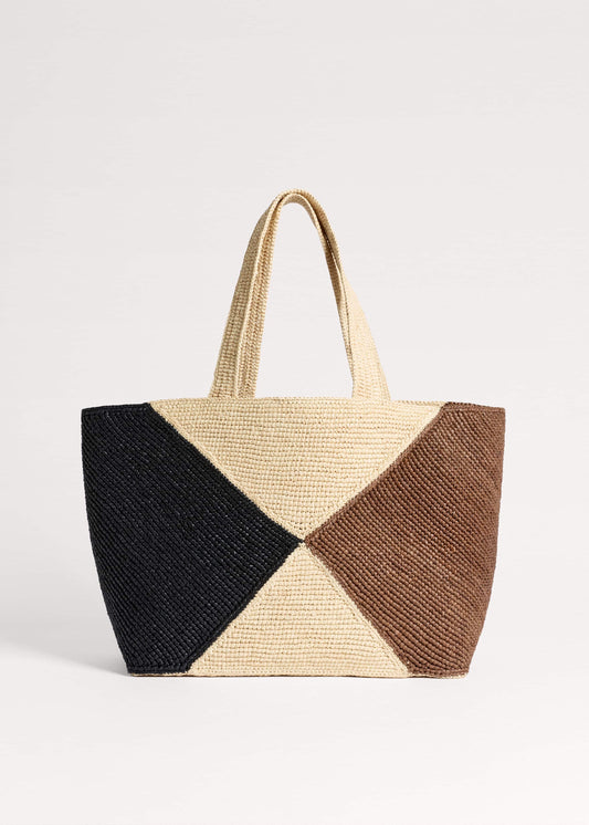ME and EM Clothing|Accessories Brown Contrast Raffia Tote Bag