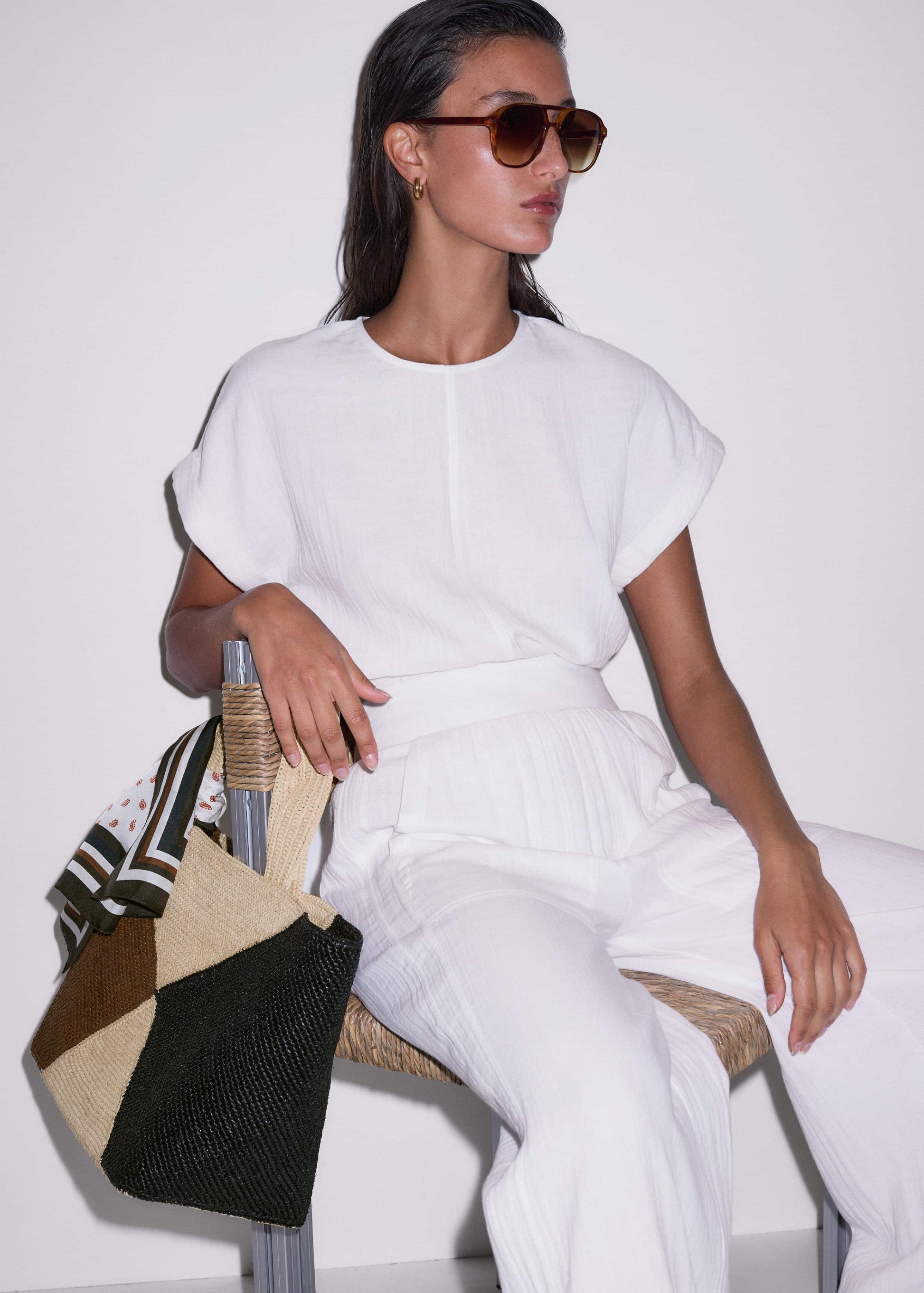 ME and EM Clothing|Accessories Brown Contrast Raffia Tote Bag