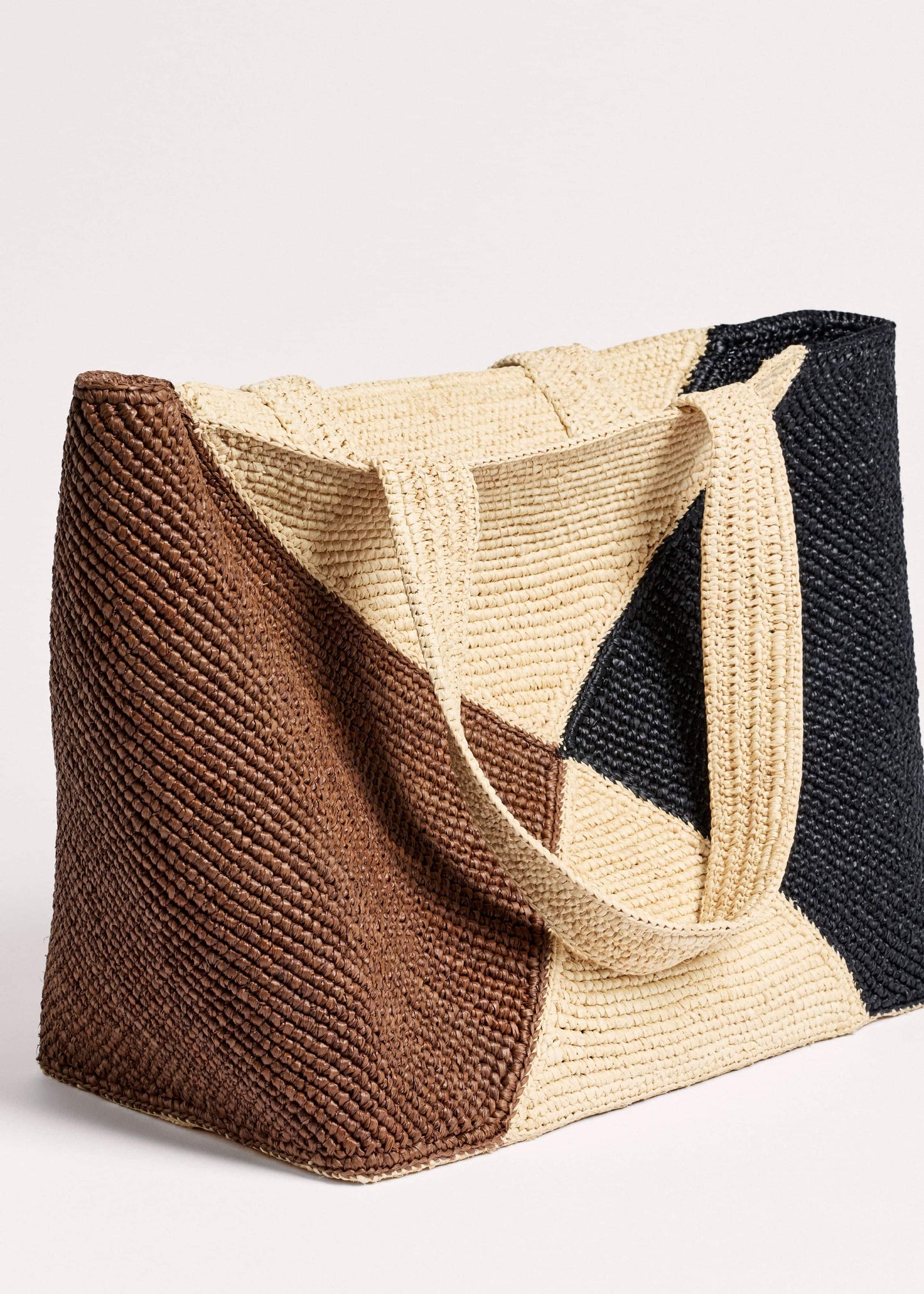 ME and EM Clothing|Accessories Brown Contrast Raffia Tote Bag