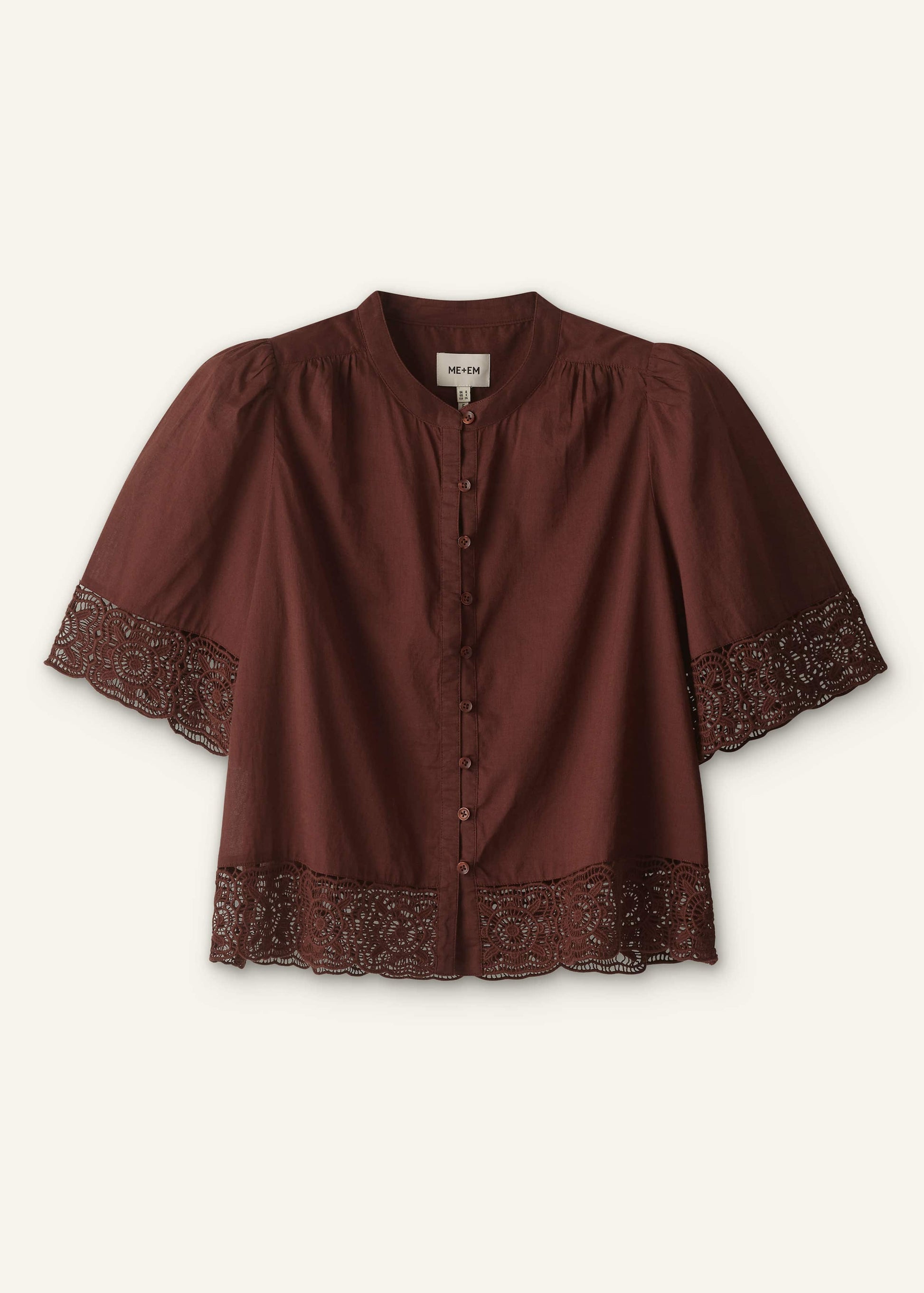 ME and EM Clothing Cinnamon Brown Lace Trim Crop Top
