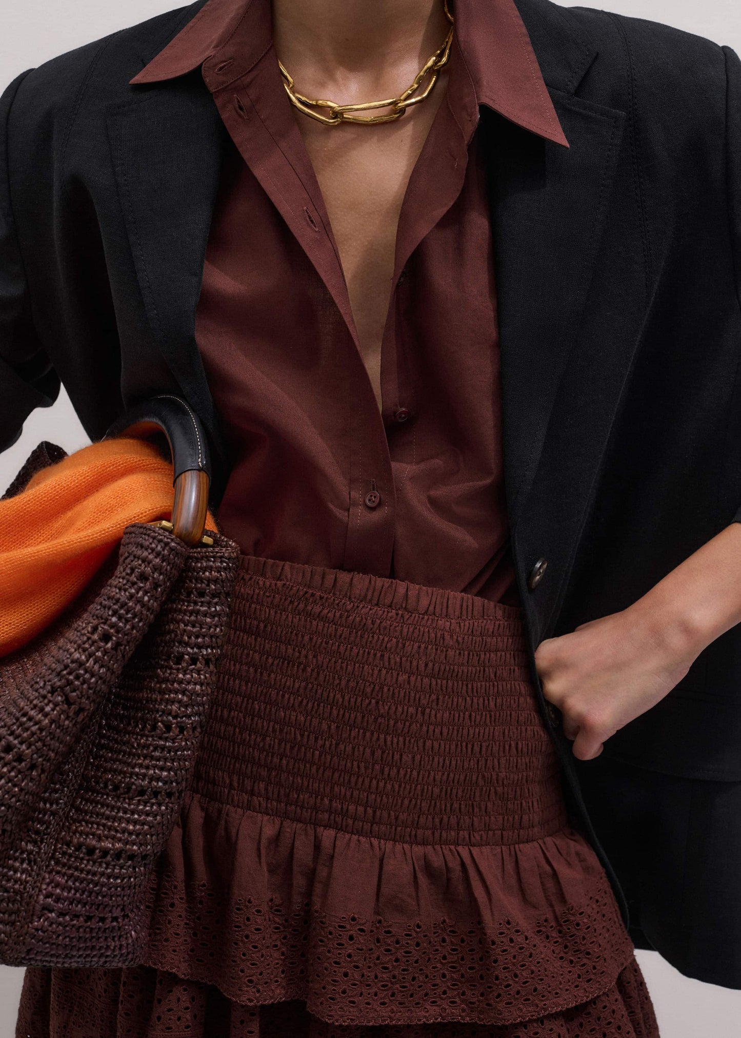 ME and EM Clothing Cinnamon Brown Turn-Up Cuff Shirt Co-ord