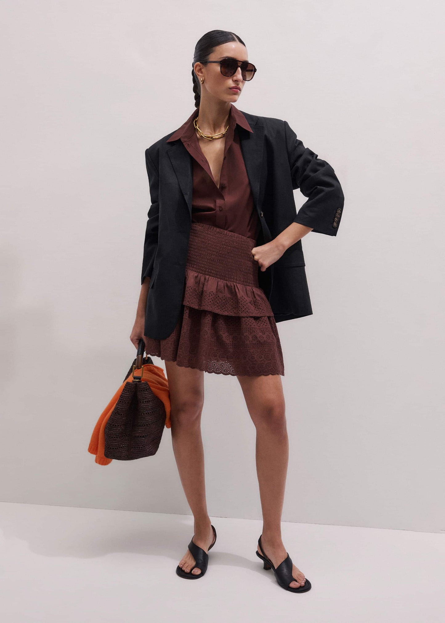 ME and EM Clothing Cinnamon Shirred Mini Skirt
