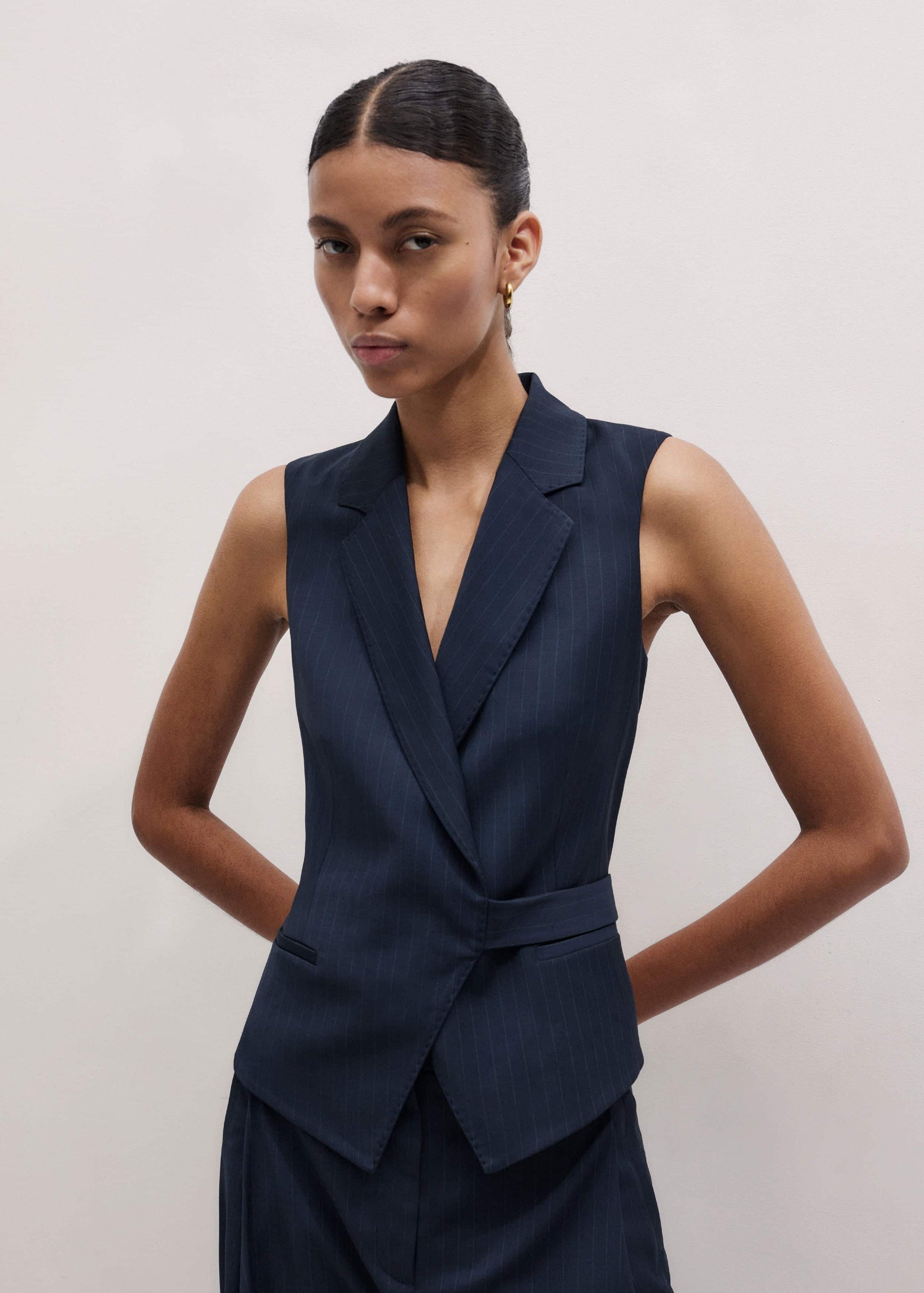 ME and EM Clothing Navy Pinstripe Wrap Vest