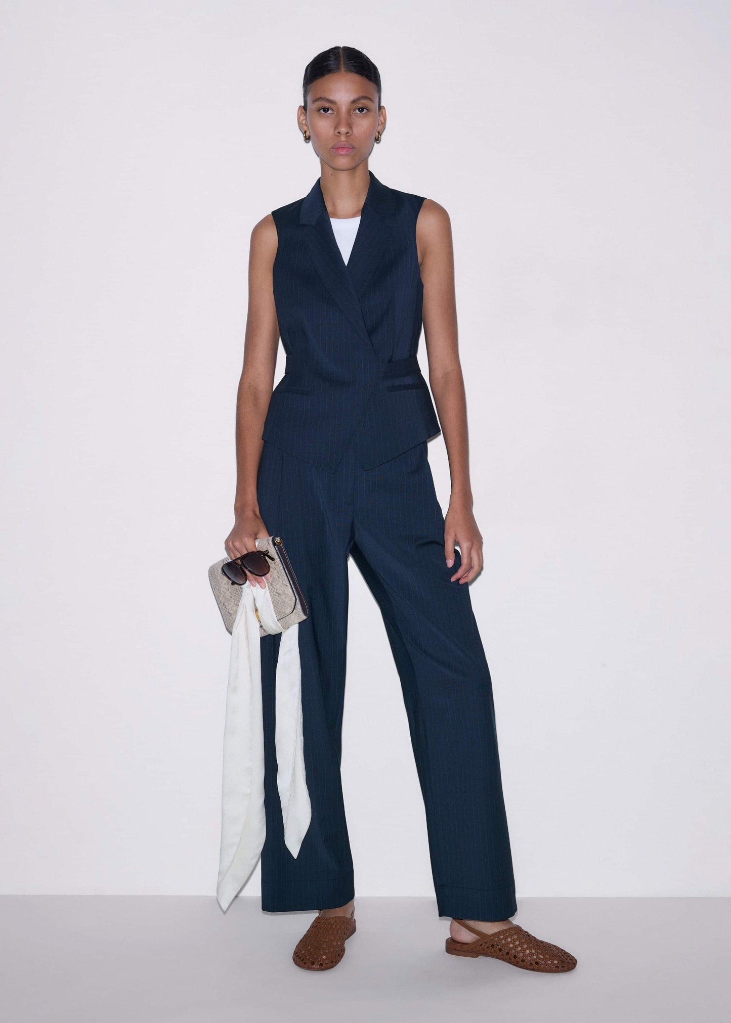 ME and EM Clothing Navy Pinstripe Wrap Vest