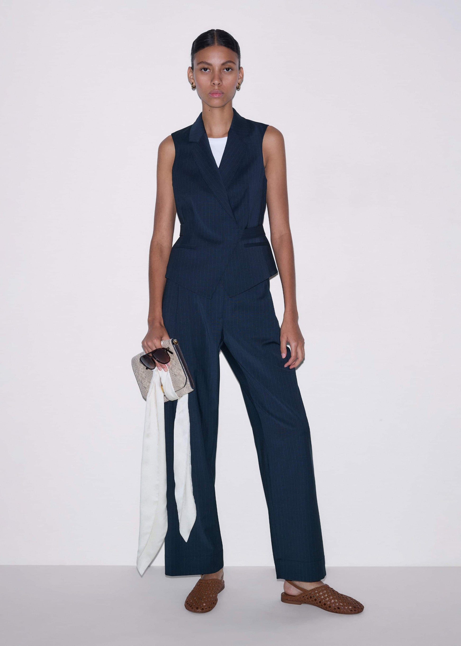 ME and EM Clothing Navy Pinstripe Wrap Vest