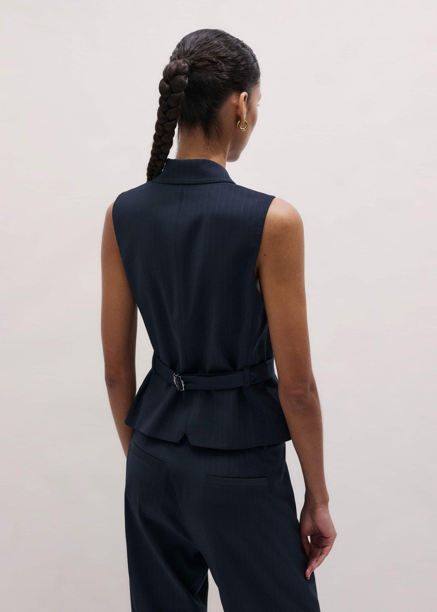 ME and EM Clothing Navy Pinstripe Wrap Vest