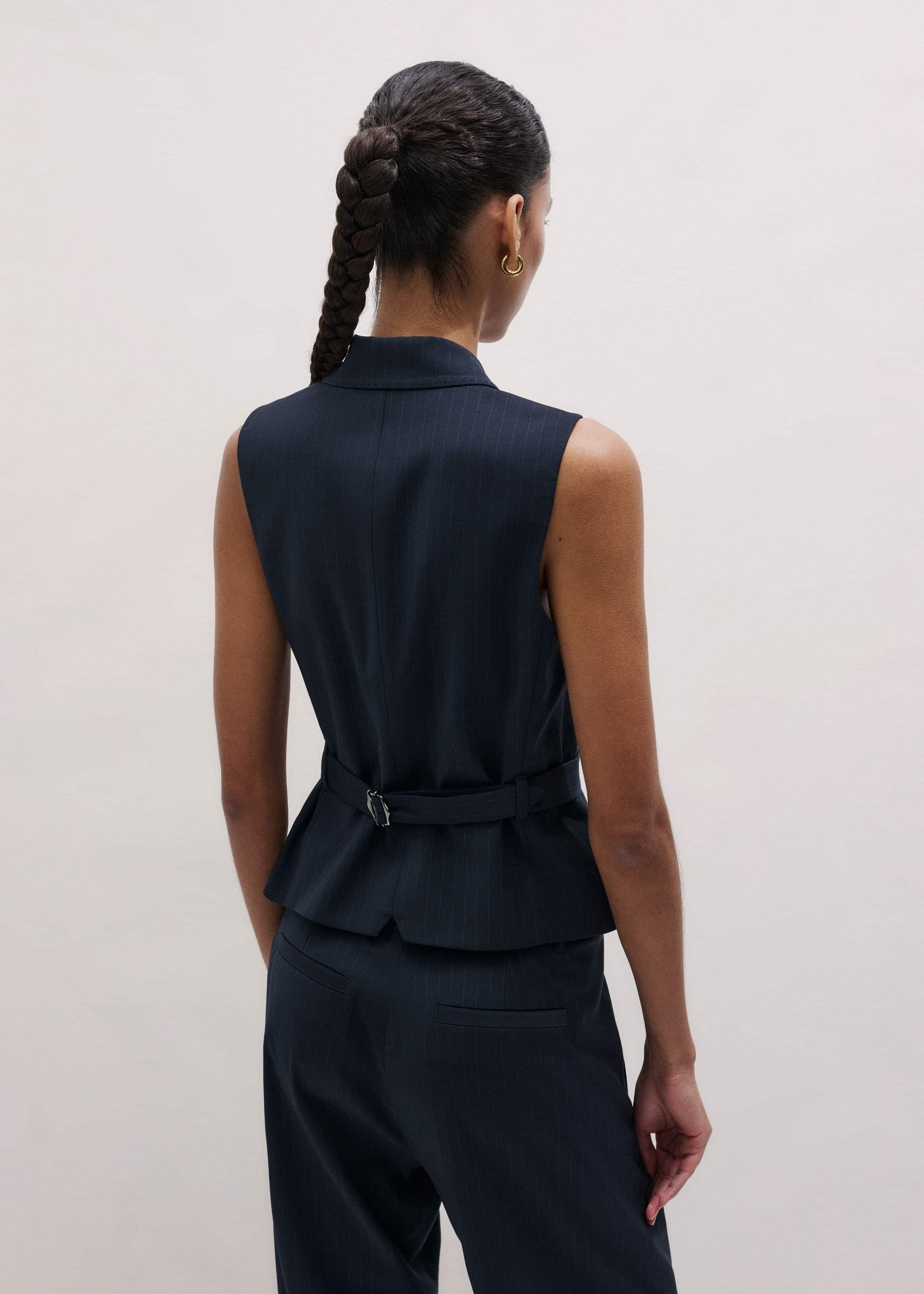 ME and EM Clothing Navy Pinstripe Wrap Vest