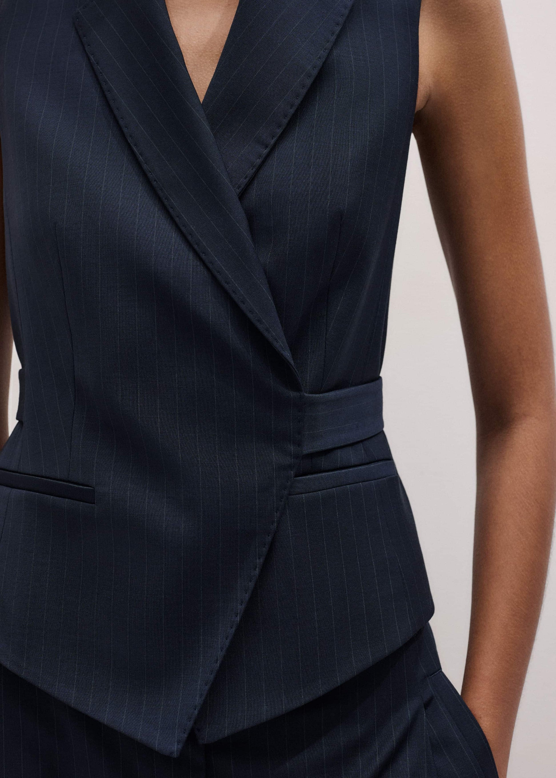 ME and EM Clothing Navy Pinstripe Wrap Vest