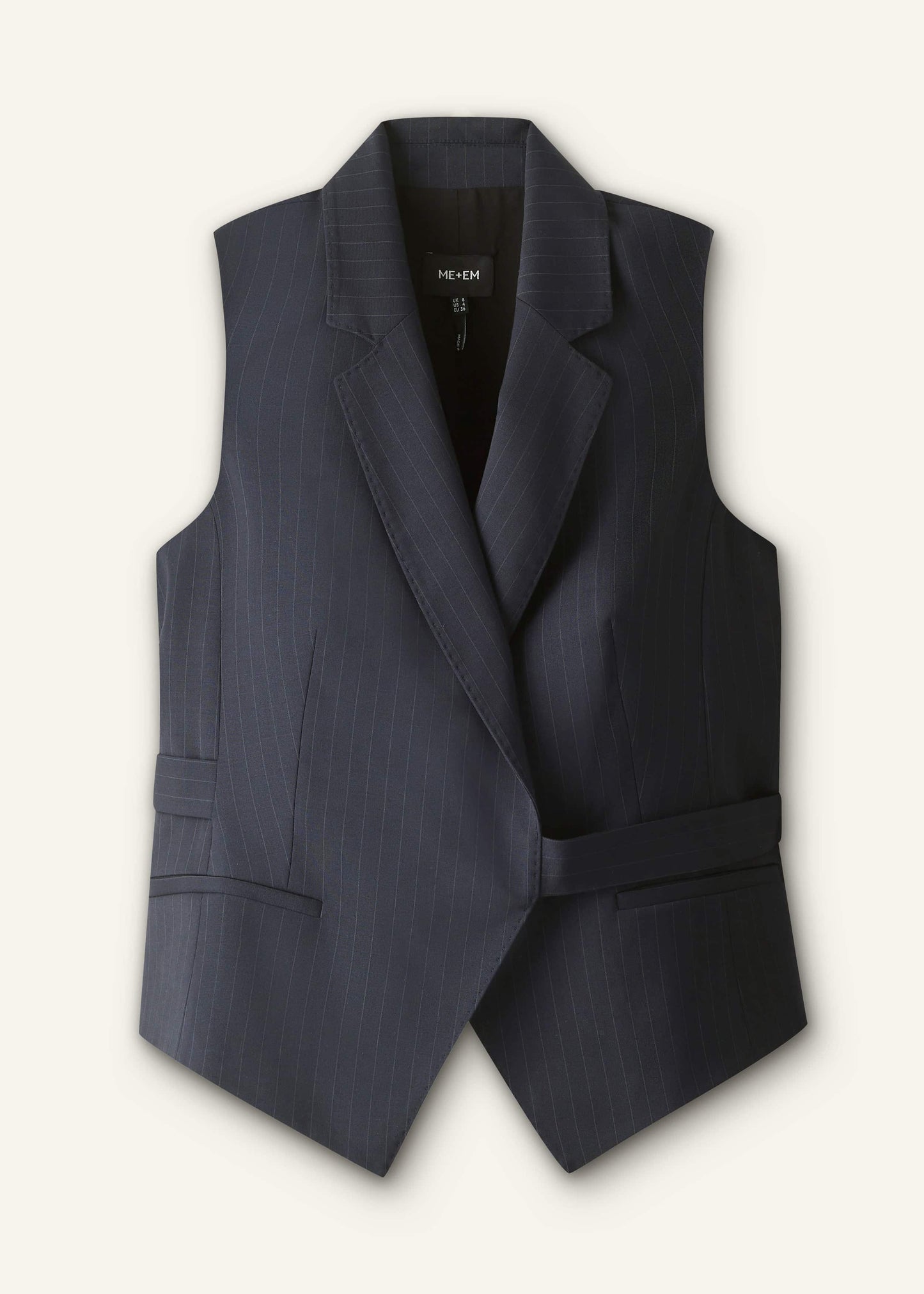 ME and EM Clothing Navy Pinstripe Wrap Vest