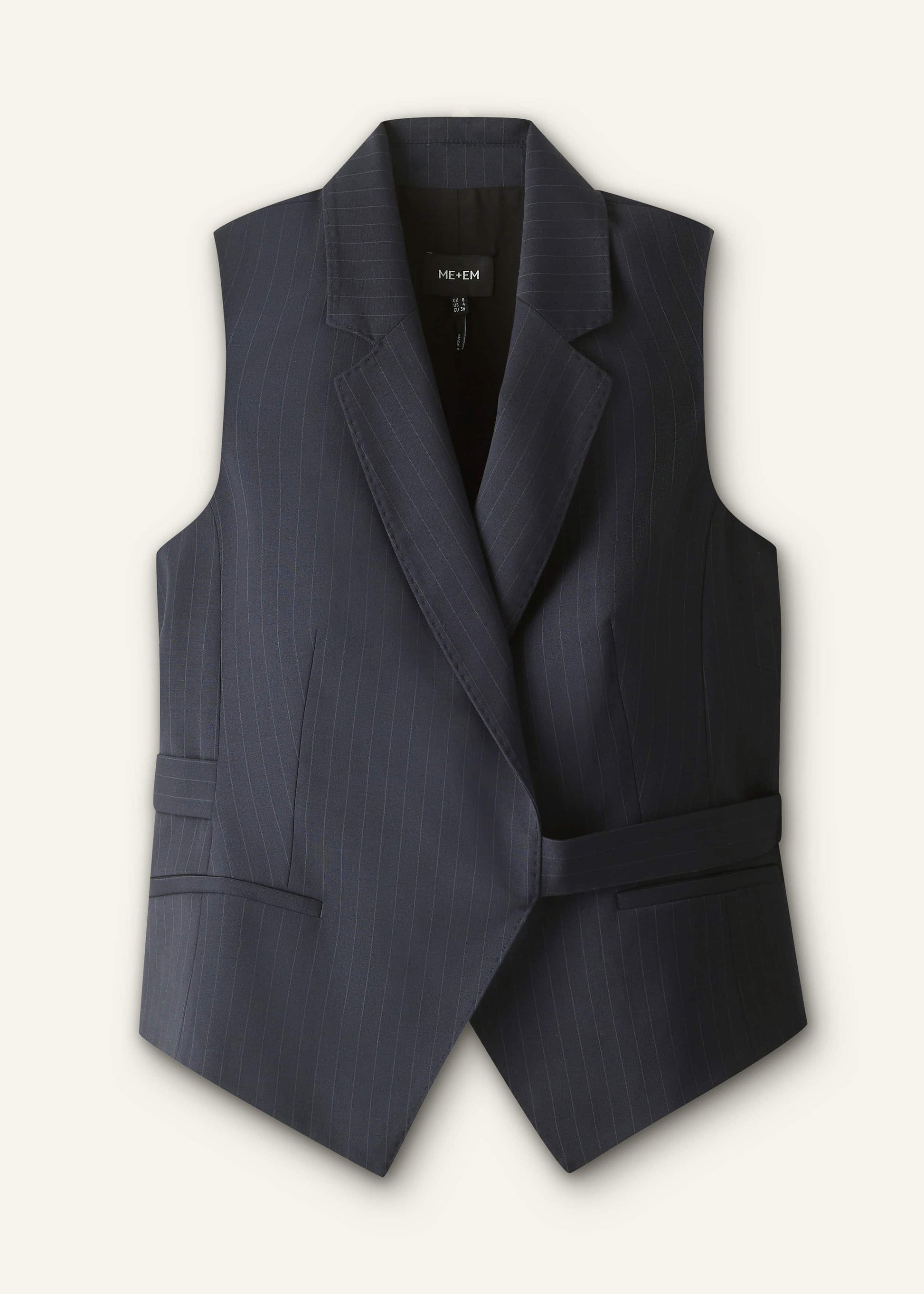 ME and EM Clothing Navy Pinstripe Wrap Vest