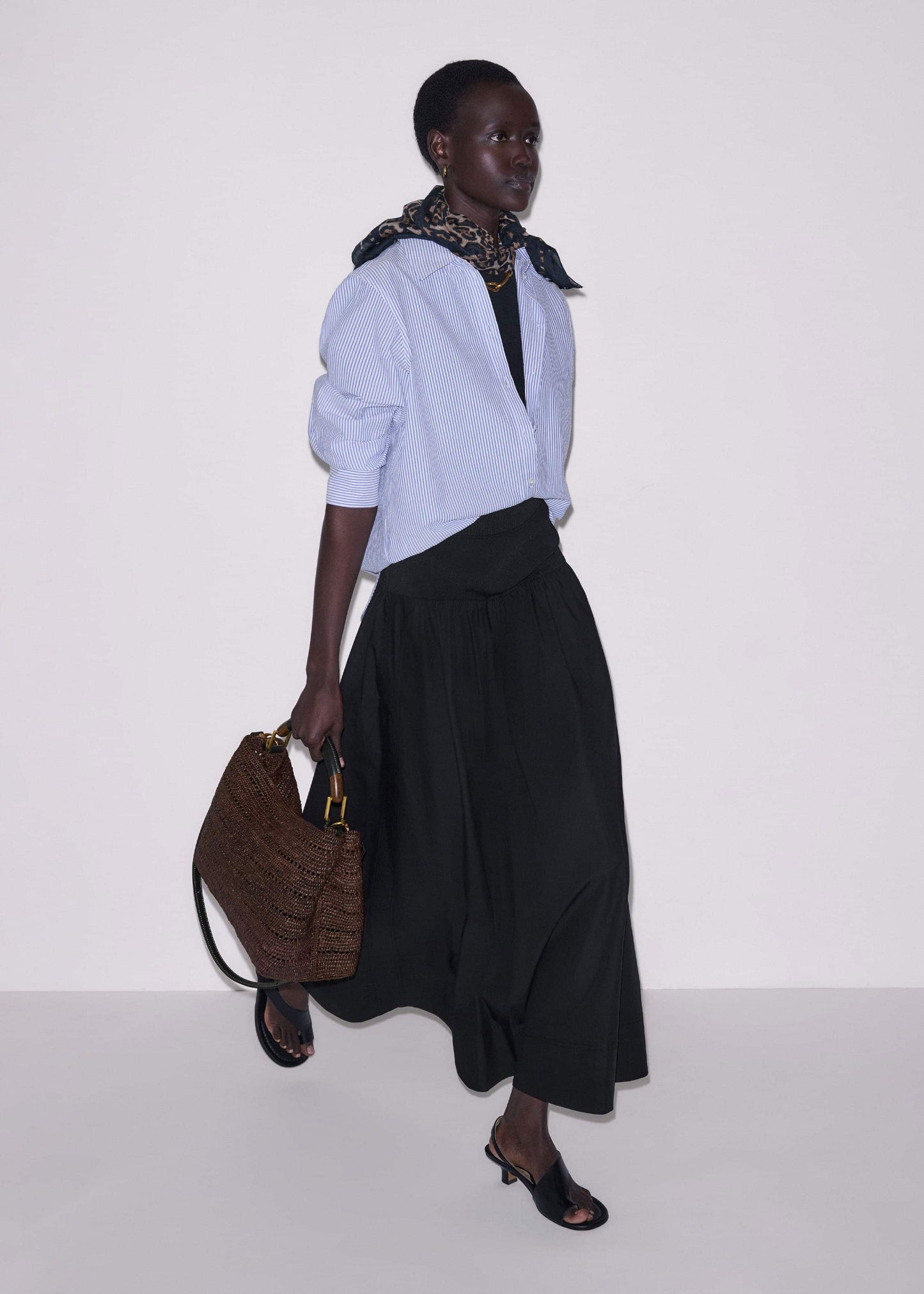 ME and EM Clothing Black Mixed Media Maxi Skirt