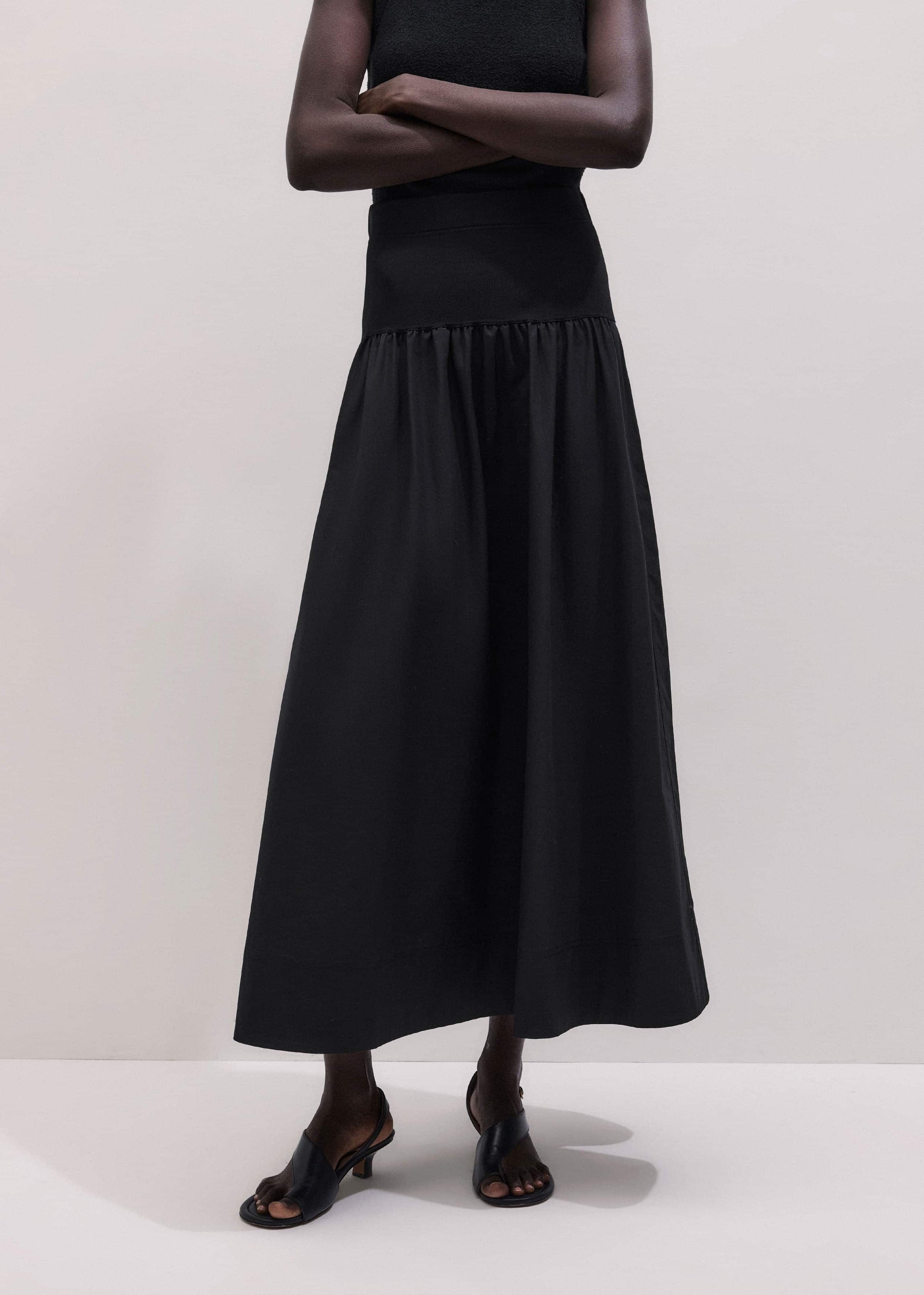 ME and EM Clothing Black Mixed Media Maxi Skirt