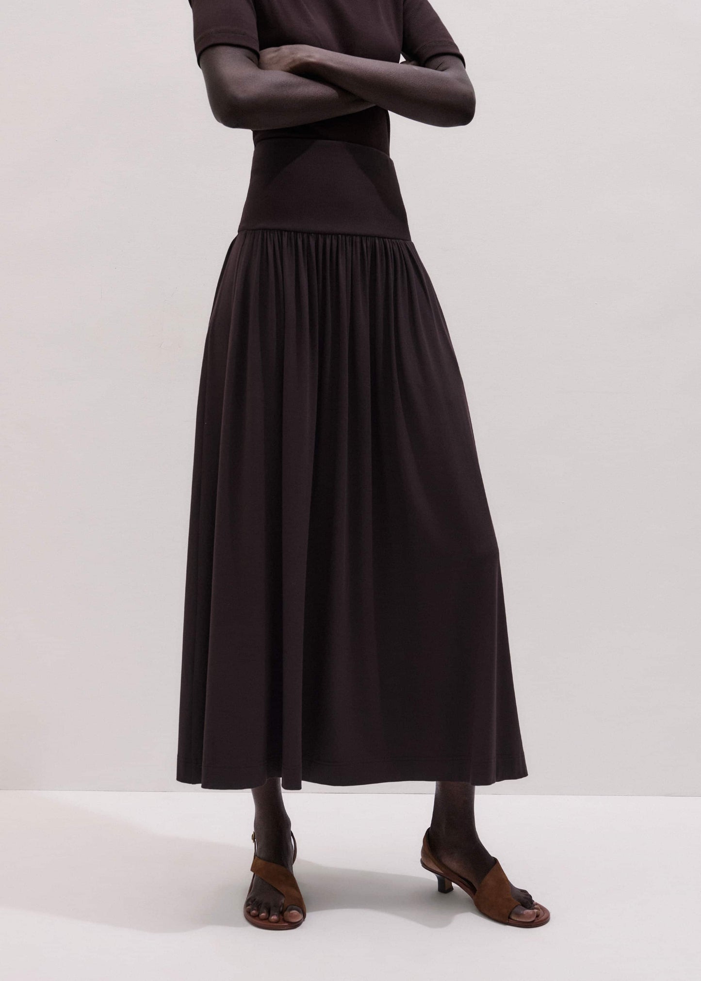 ME and EM Clothing Brown Soft Sculpt Maxi Skirt