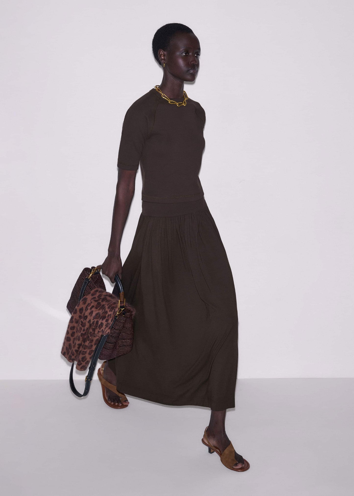 ME and EM Clothing Brown Soft Sculpt Maxi Skirt
