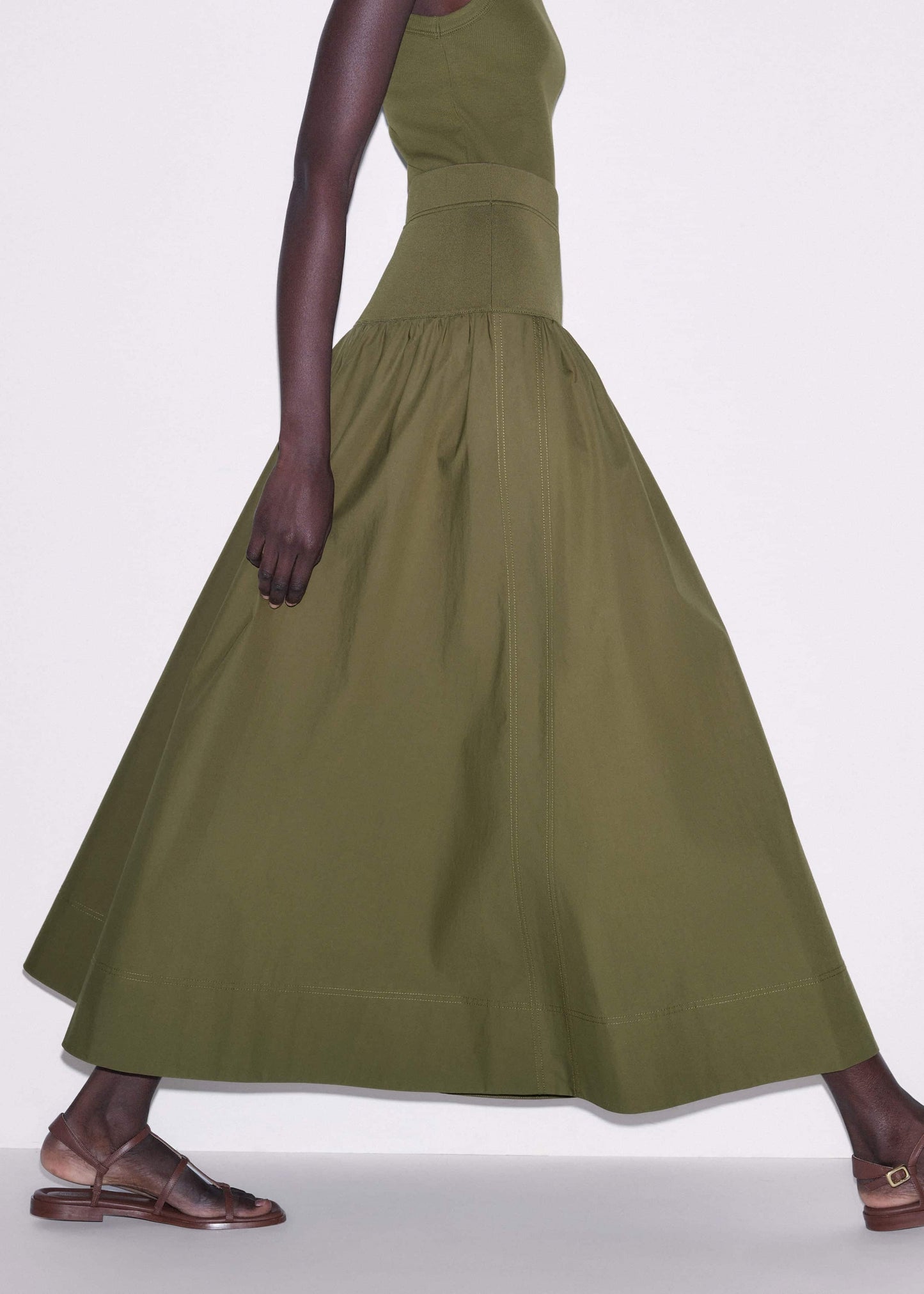 ME and EM Clothing Olive Green Mixed Media Maxi Skirt