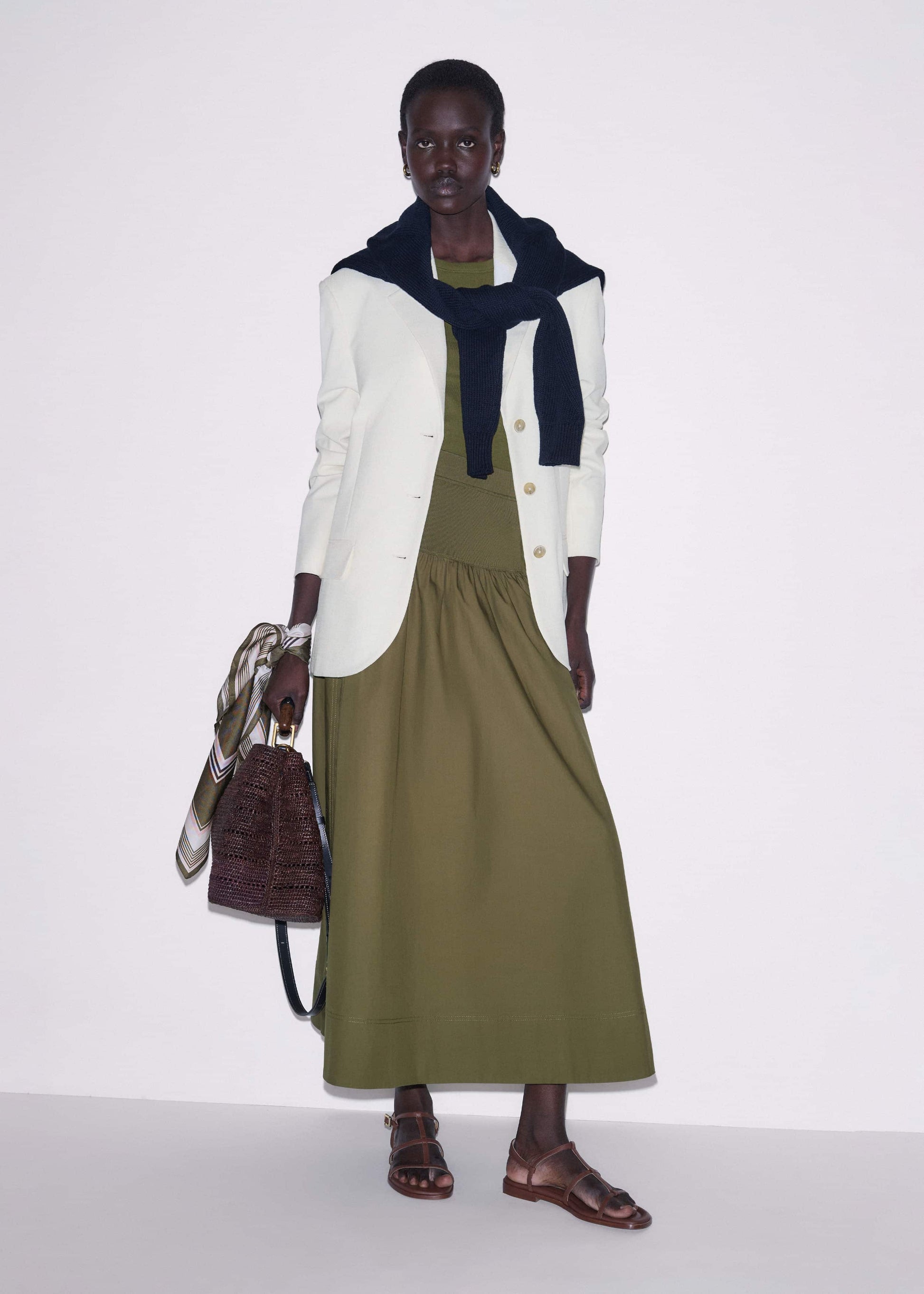 ME and EM Clothing Olive Green Mixed Media Maxi Skirt