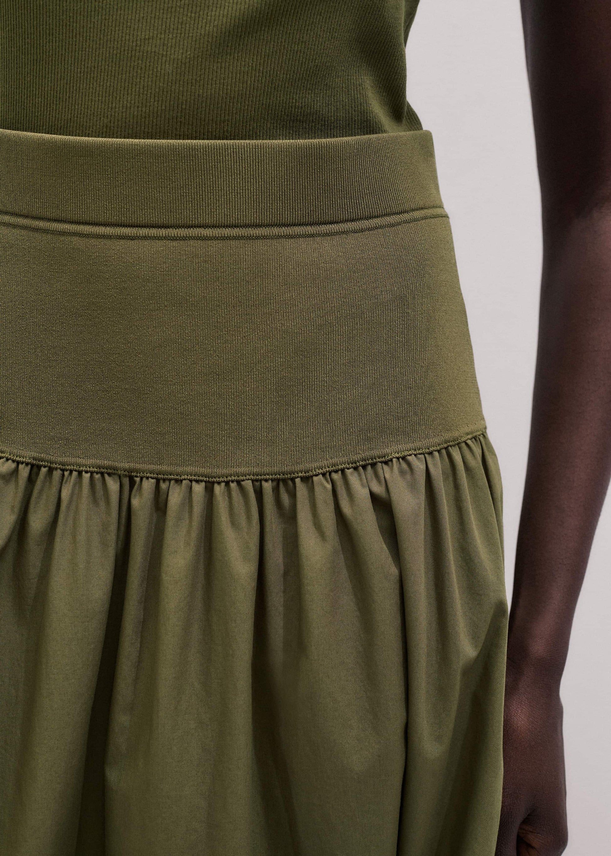 ME and EM Clothing Olive Green Mixed Media Maxi Skirt