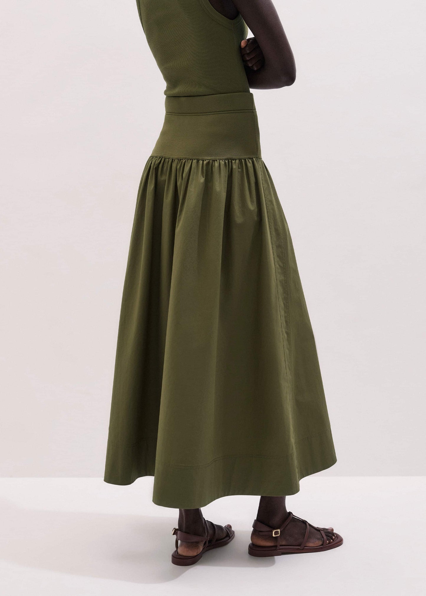 ME and EM Clothing Olive Green Mixed Media Maxi Skirt