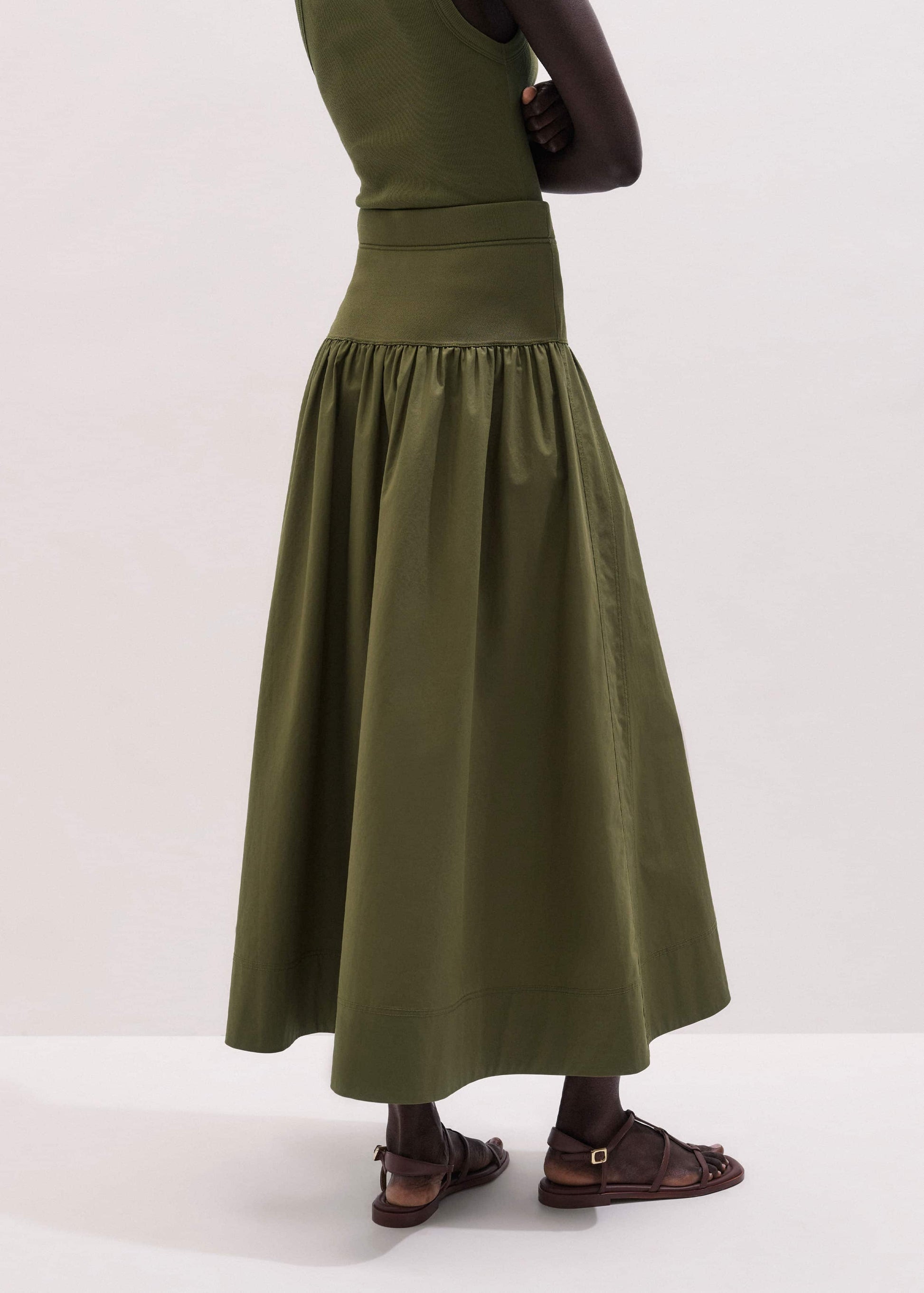 ME and EM Clothing Olive Green Mixed Media Maxi Skirt