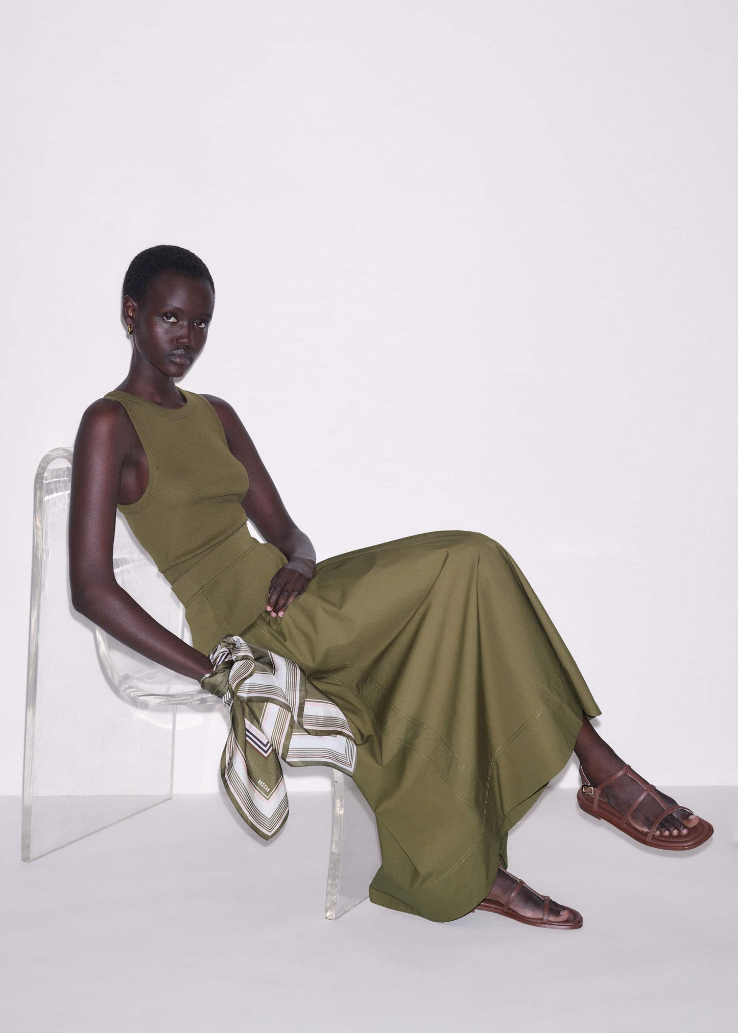 ME and EM Clothing Olive Green Mixed Media Maxi Skirt