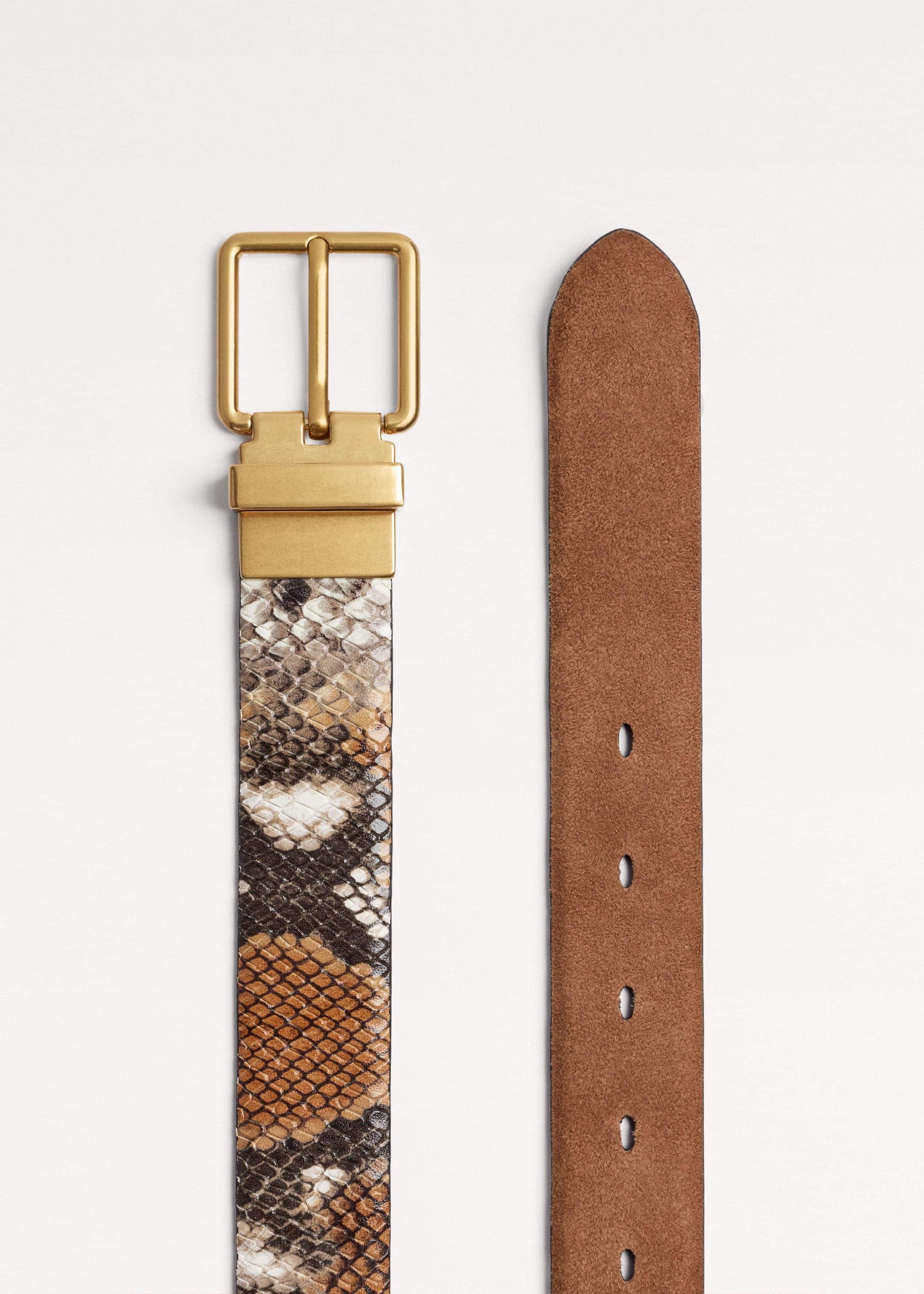 ME and EM Clothing|Accessories Tan Snake Print Reversible Belt