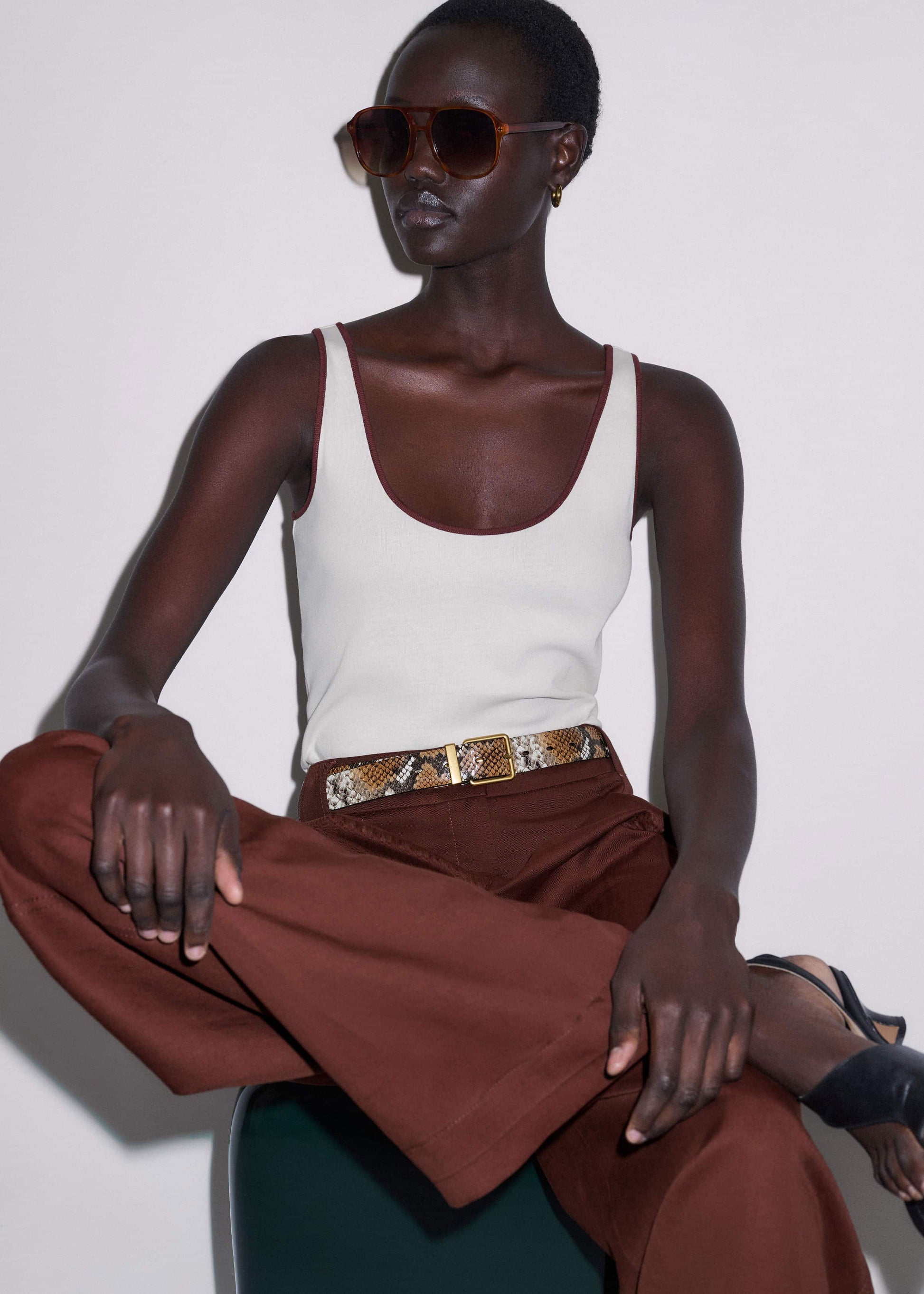 ME and EM Clothing|Accessories Tan Snake Print Reversible Belt
