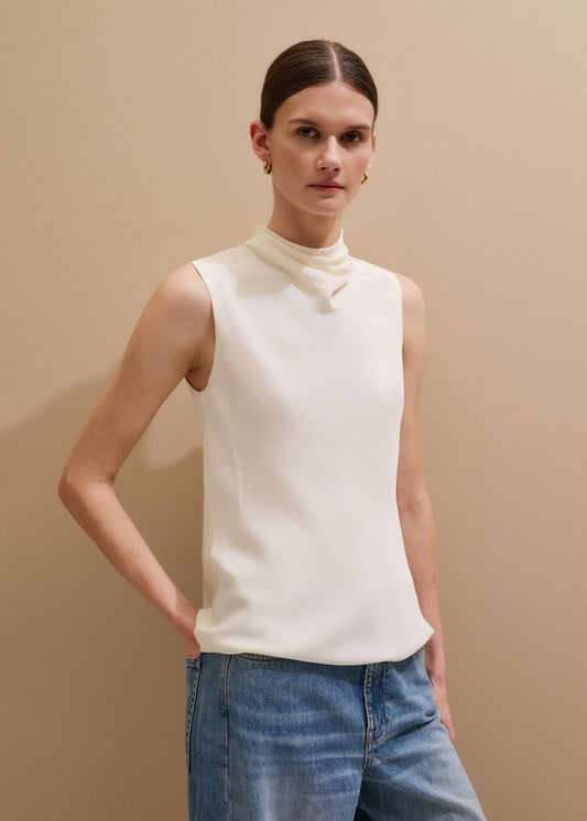 ME and EM Clothing Cream Silk Elevated Cowl Neck Top