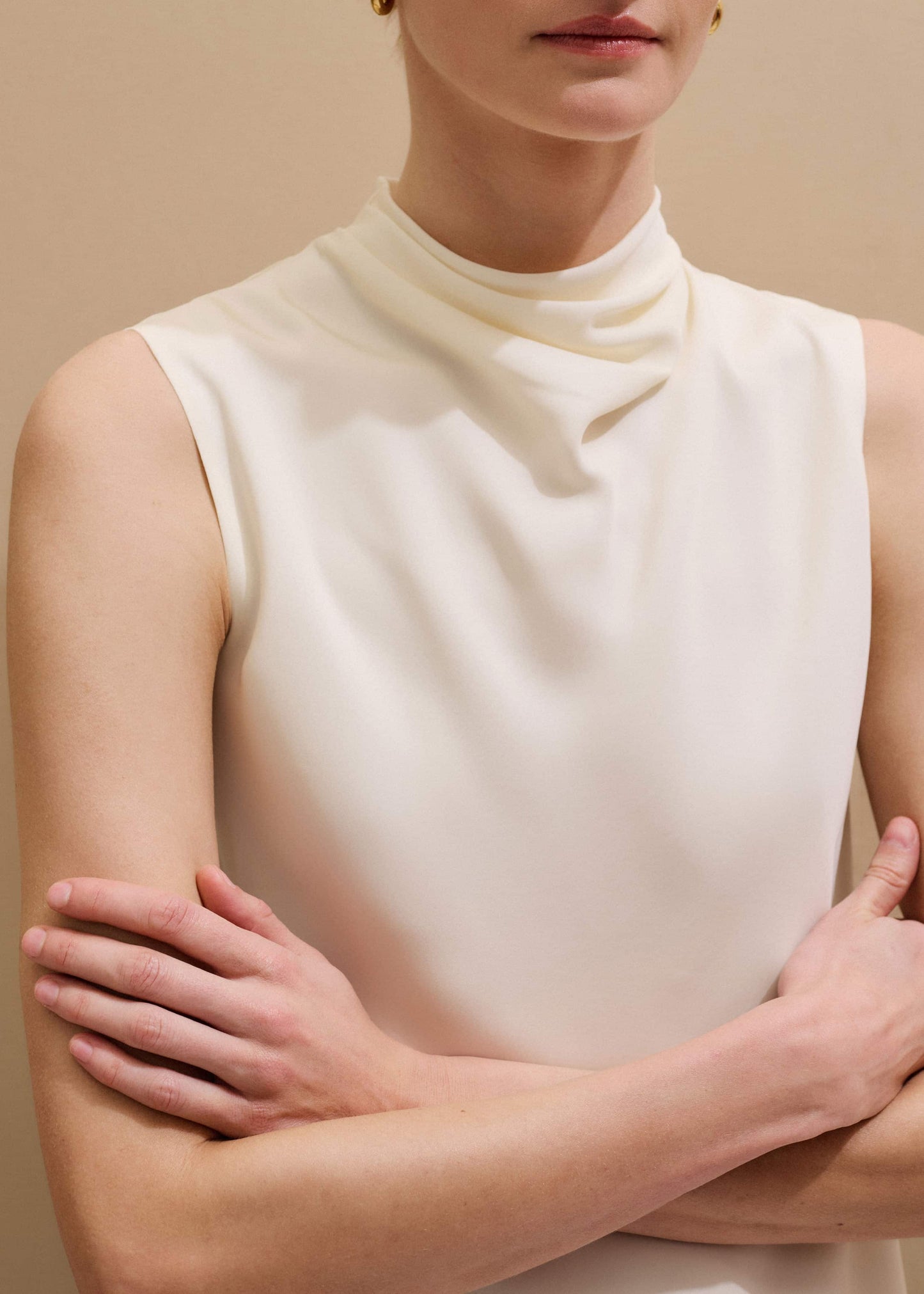 ME and EM Clothing Cream Silk Elevated Cowl Neck Top