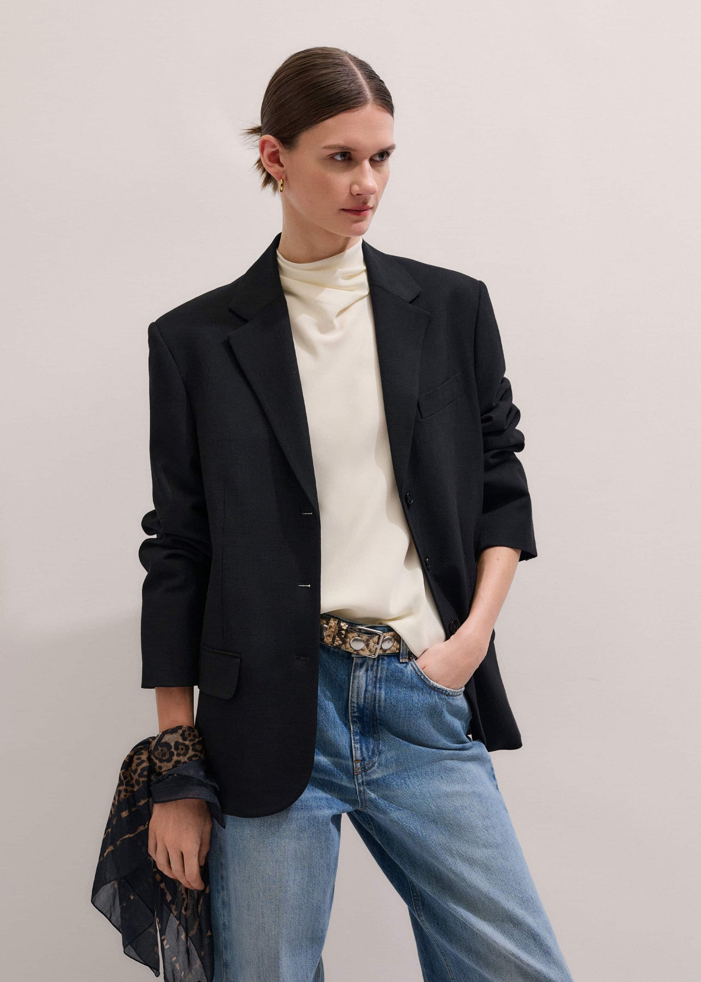 ME and EM Clothing Cream Silk Elevated Cowl Neck Top