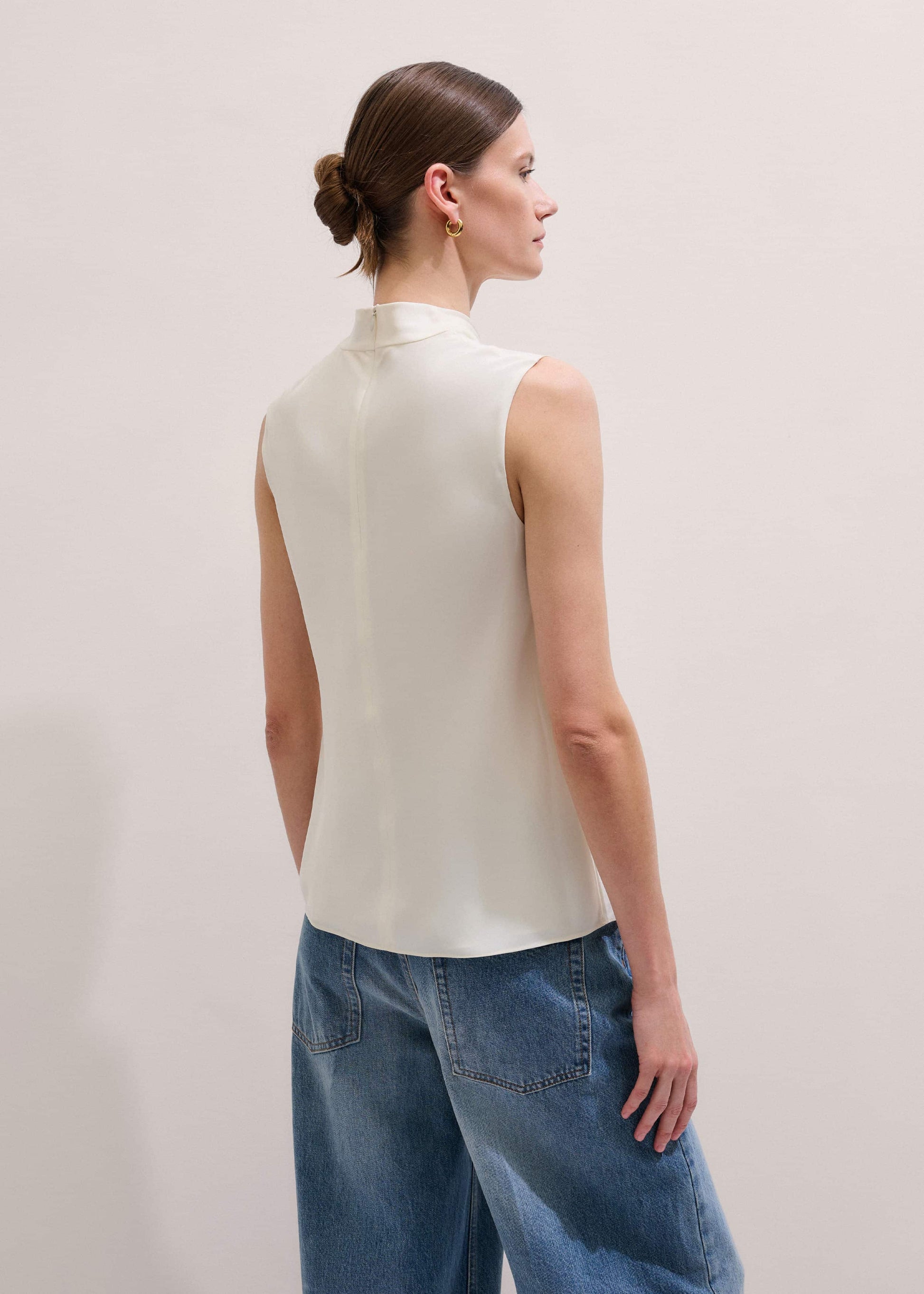 ME and EM Clothing Cream Silk Elevated Cowl Neck Top