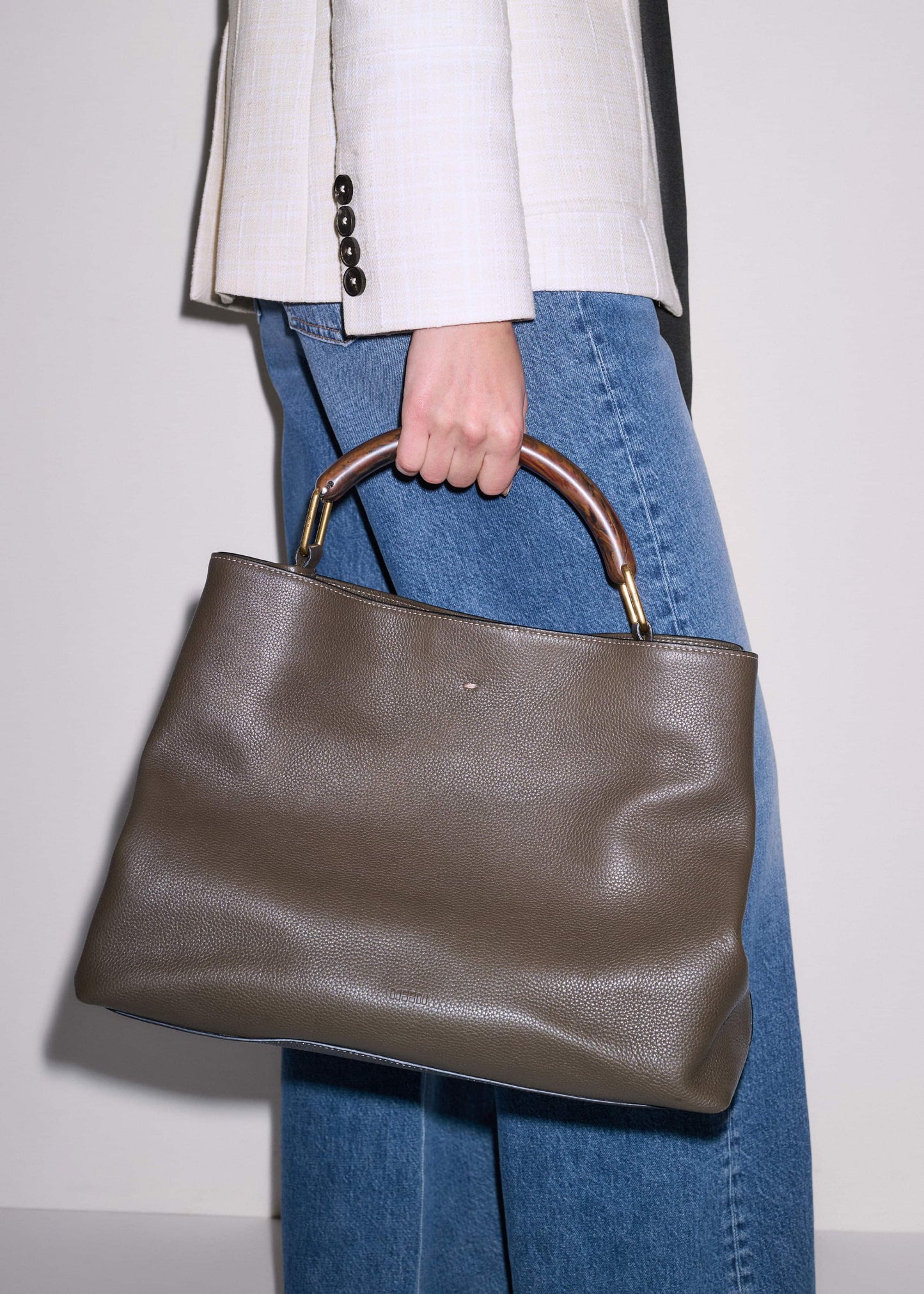 ME and EM Clothing|Accessories Olive Green Leather Soft Constructed Day Bag