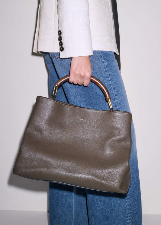 ME and EM Clothing|Accessories Olive Green Leather Soft Constructed Day Bag