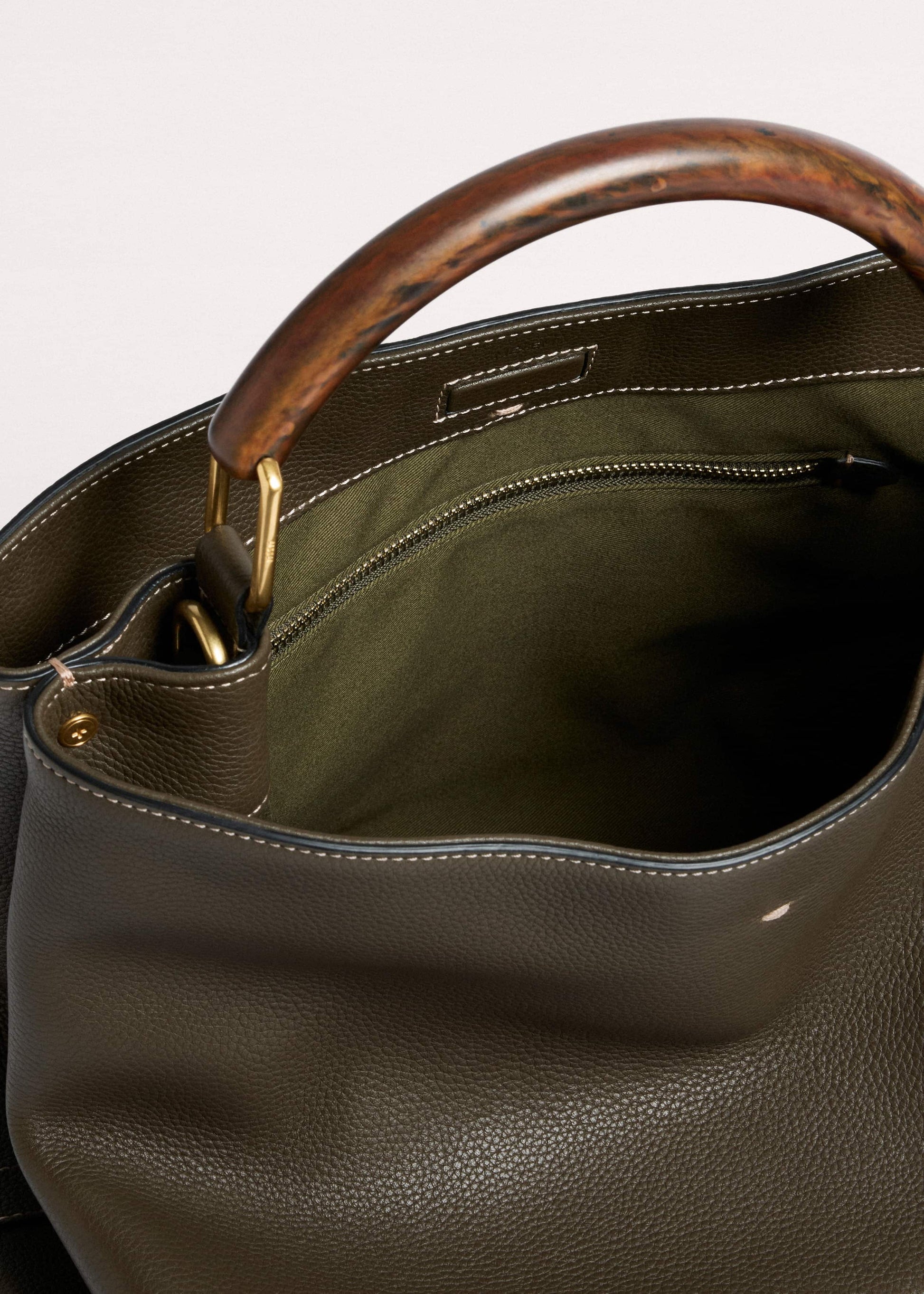 ME and EM Clothing|Accessories Olive Green Leather Soft Constructed Day Bag
