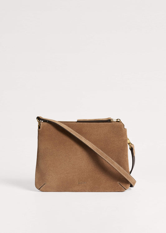 ME and EM Clothing Brown Suede Double Pouch Crossbody Bag