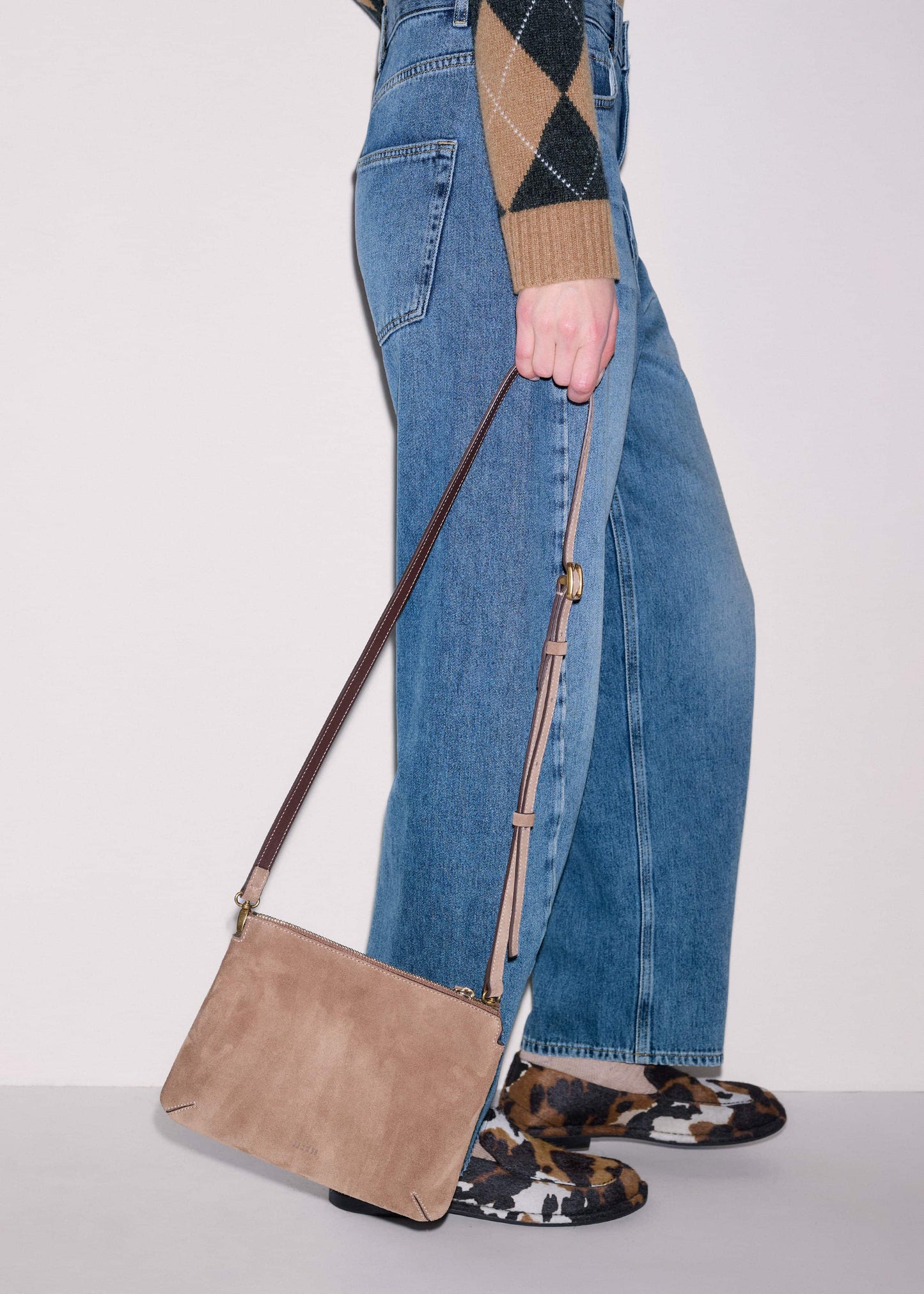 ME and EM Clothing Brown Suede Double Pouch Crossbody Bag