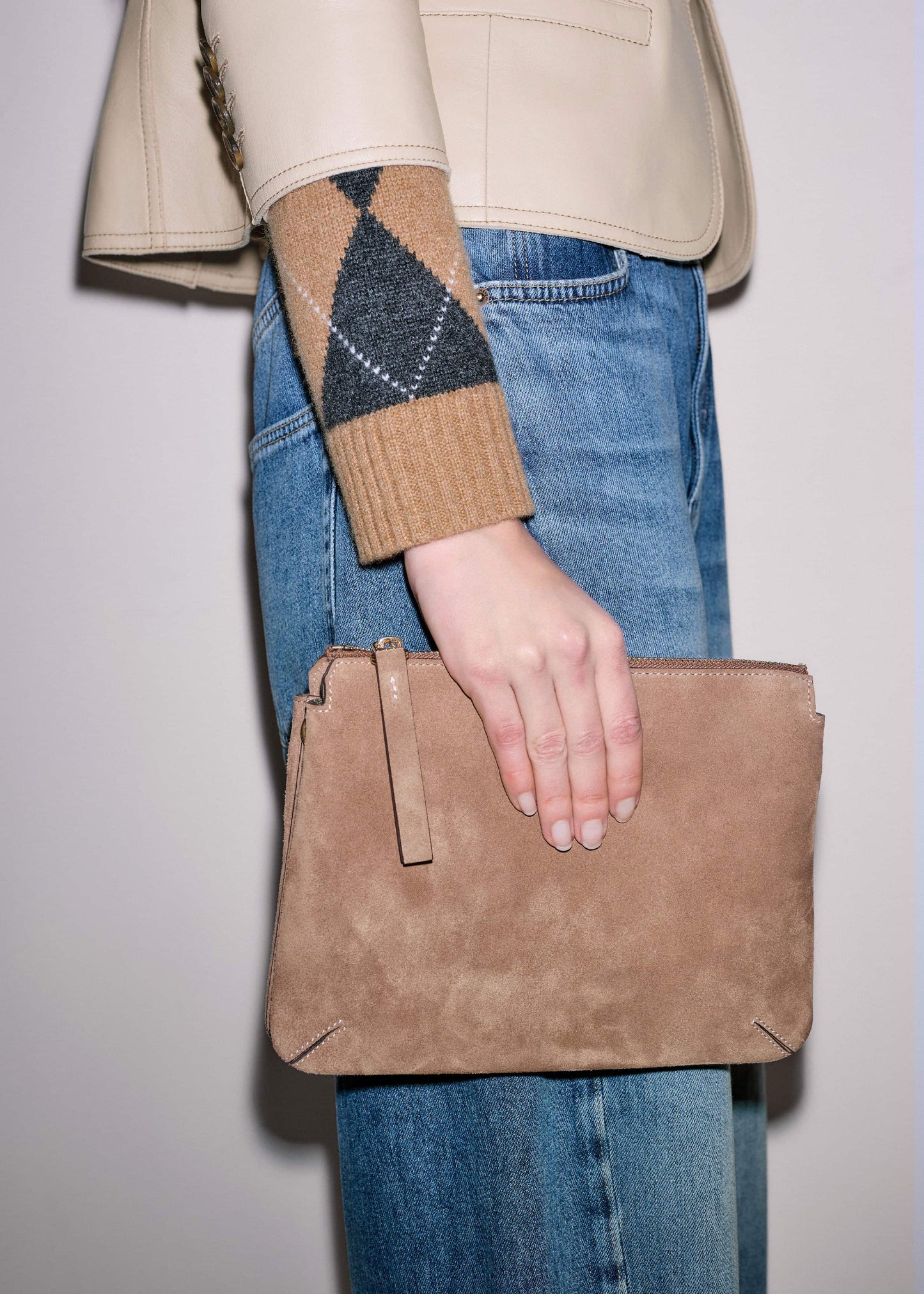 ME and EM Clothing Brown Suede Double Pouch Crossbody Bag