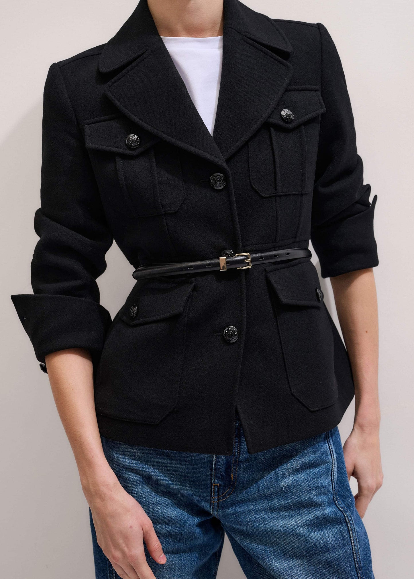ME and EM Clothing Black Longline Fitted Military Jacket